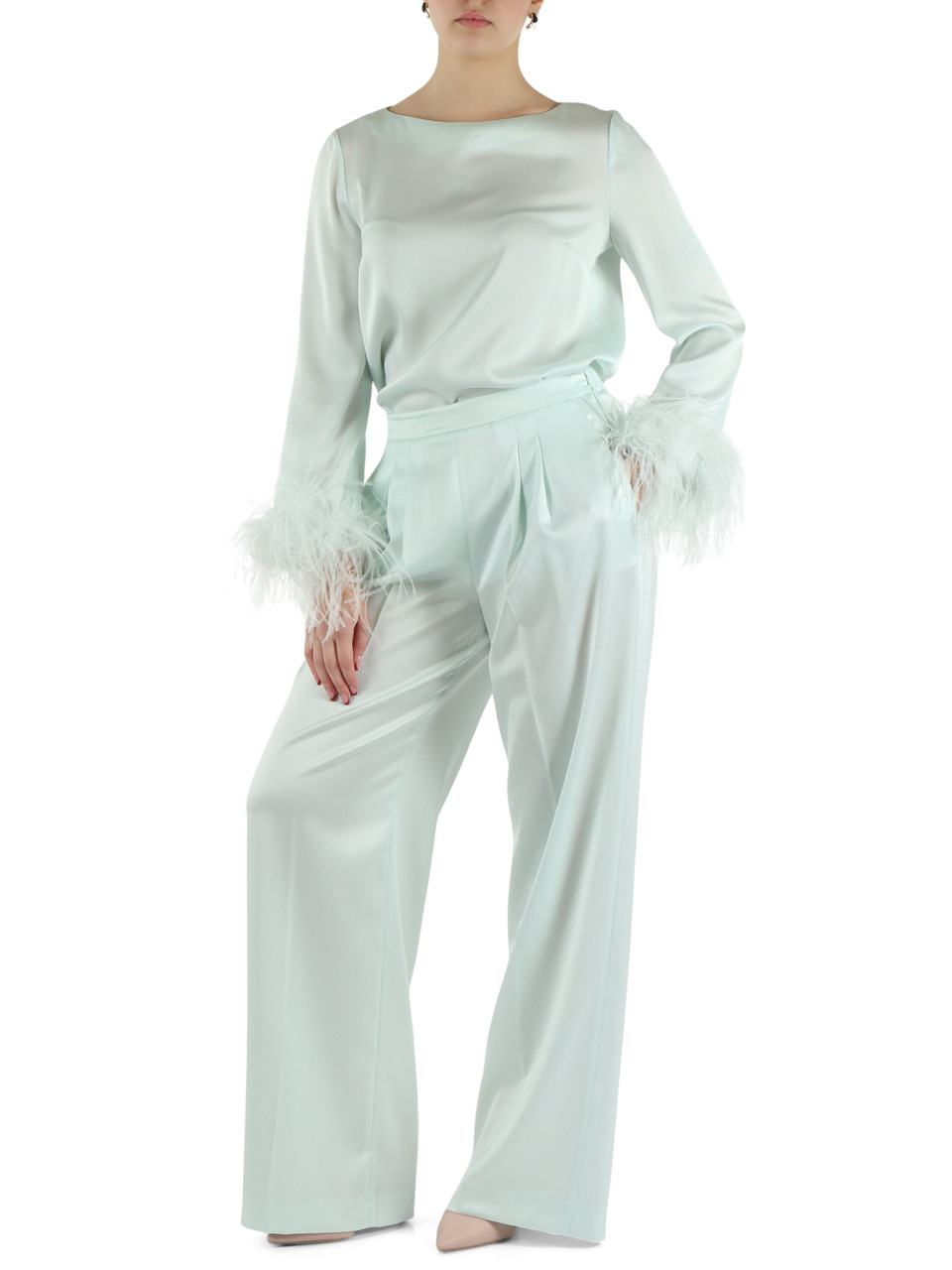 VERDE ACQUA | Pantalone gamba larga in satin
