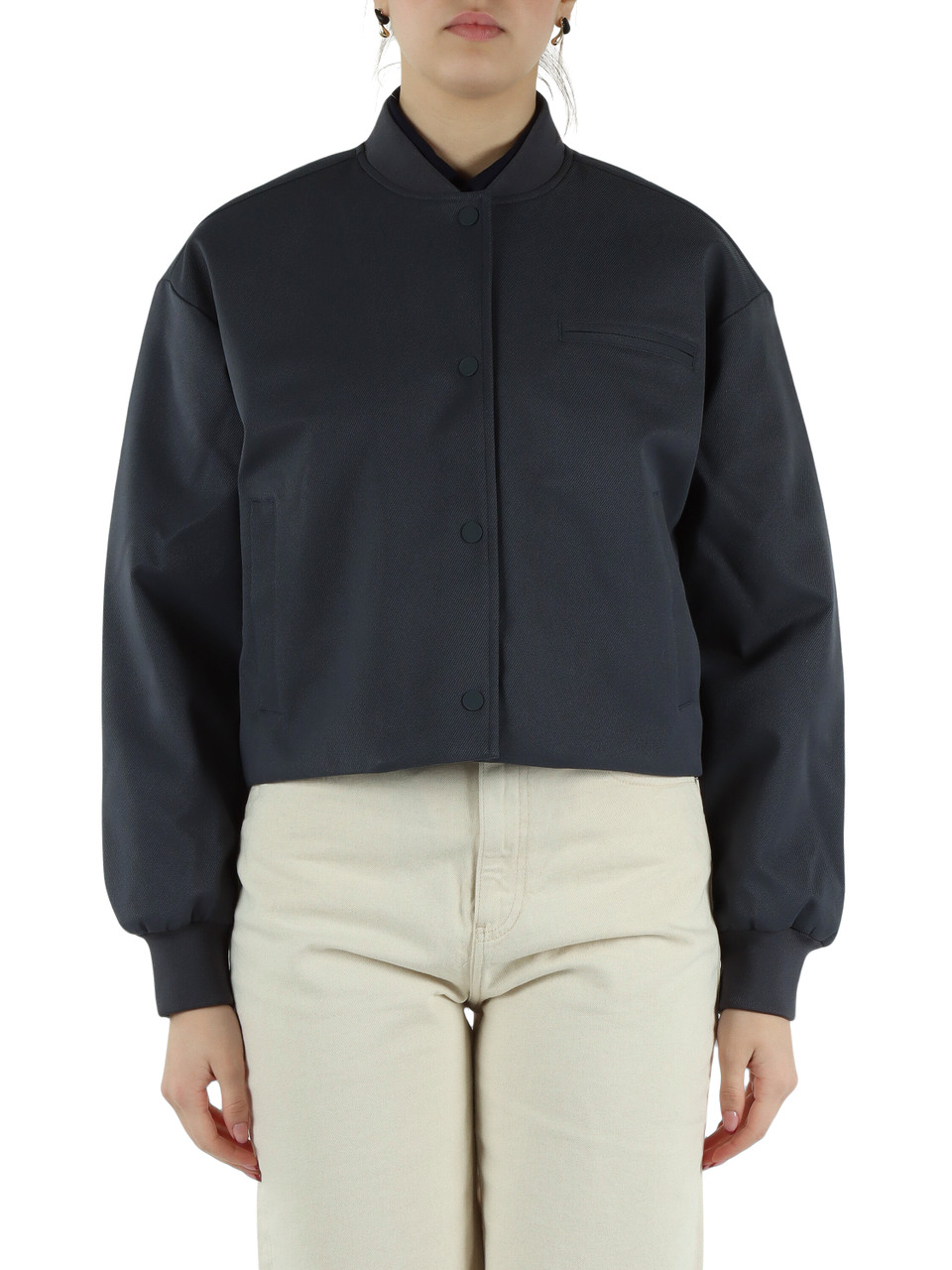 BLU | Giacchino cropped in tessuto diagonale stretch