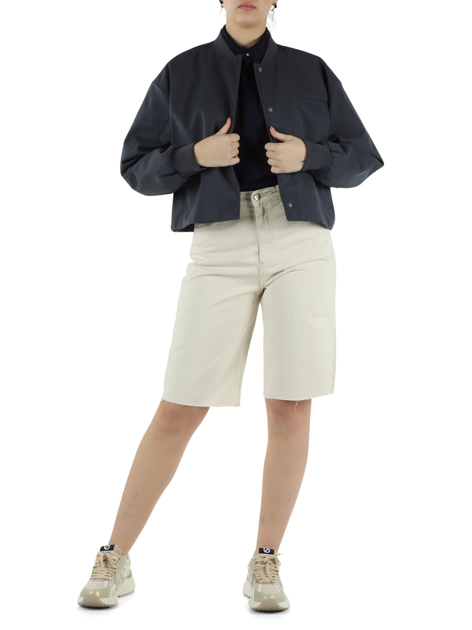 BLU | Giacchino cropped in tessuto diagonale stretch