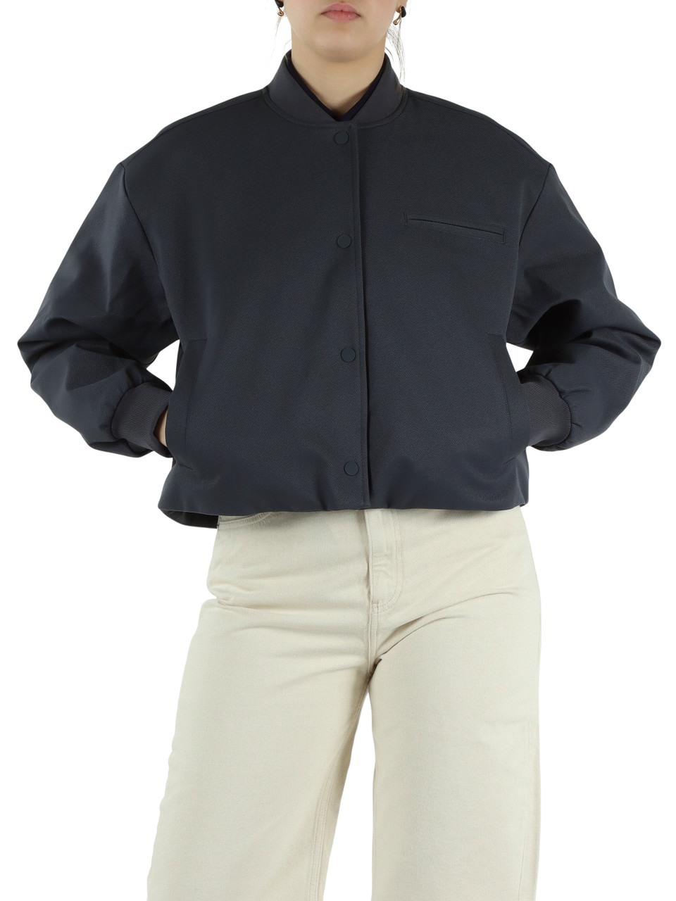 BLU | Giacchino cropped in tessuto diagonale stretch