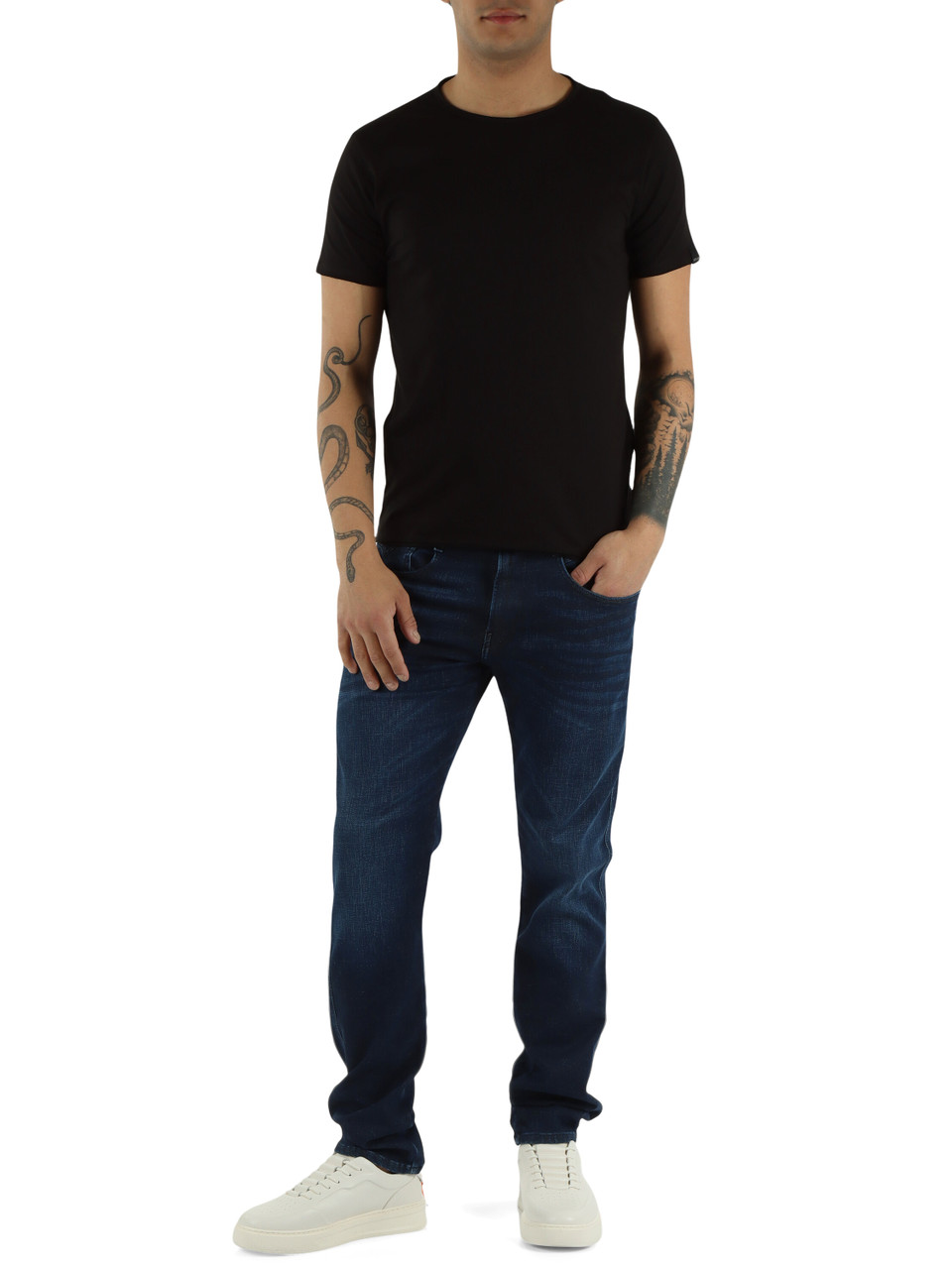 SCHWARZ | Baumwoll-T-Shirt mit offenen Kanten