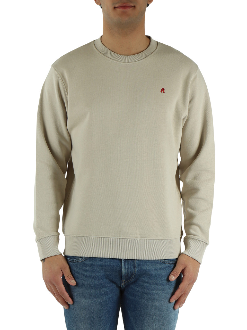 BEIGE | Felpa in cotone garzato con ricamo logo frontale