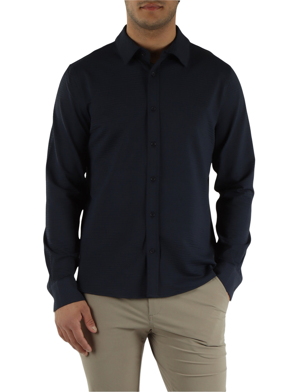 BLU SCURO | Camicia in tessuto tecnico seersucker JEAN TRIESTE