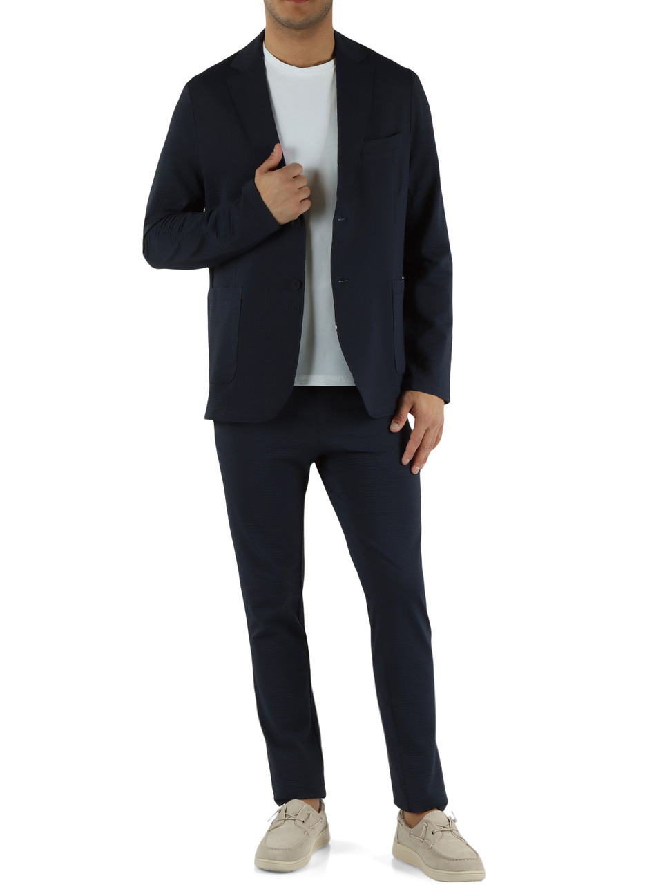 BLU SCURO | Giacca in tessuto tecnico seersucker NIKO TRIESTE