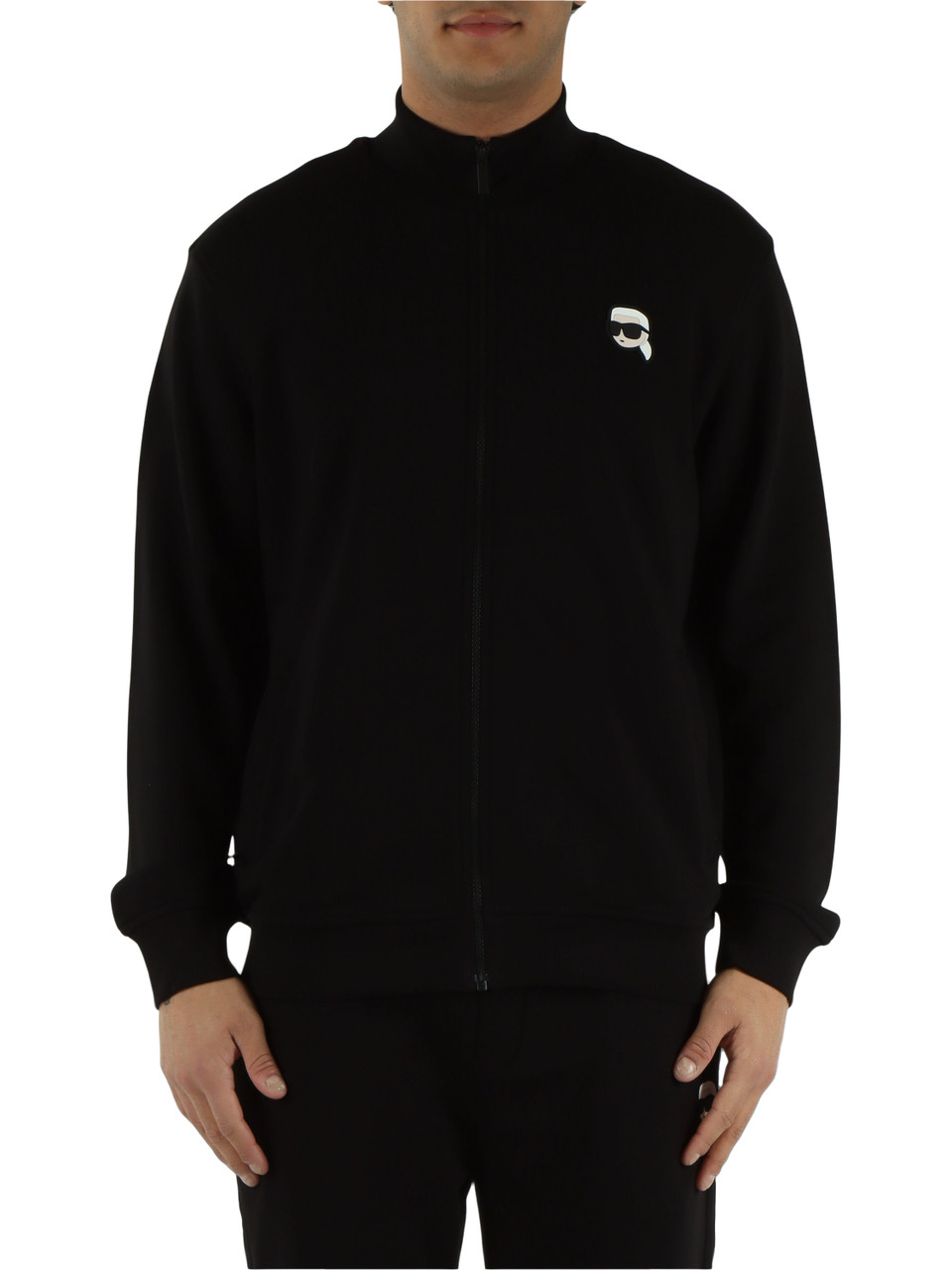 NERO | Felpa in cotone garzato con zip e patch logo