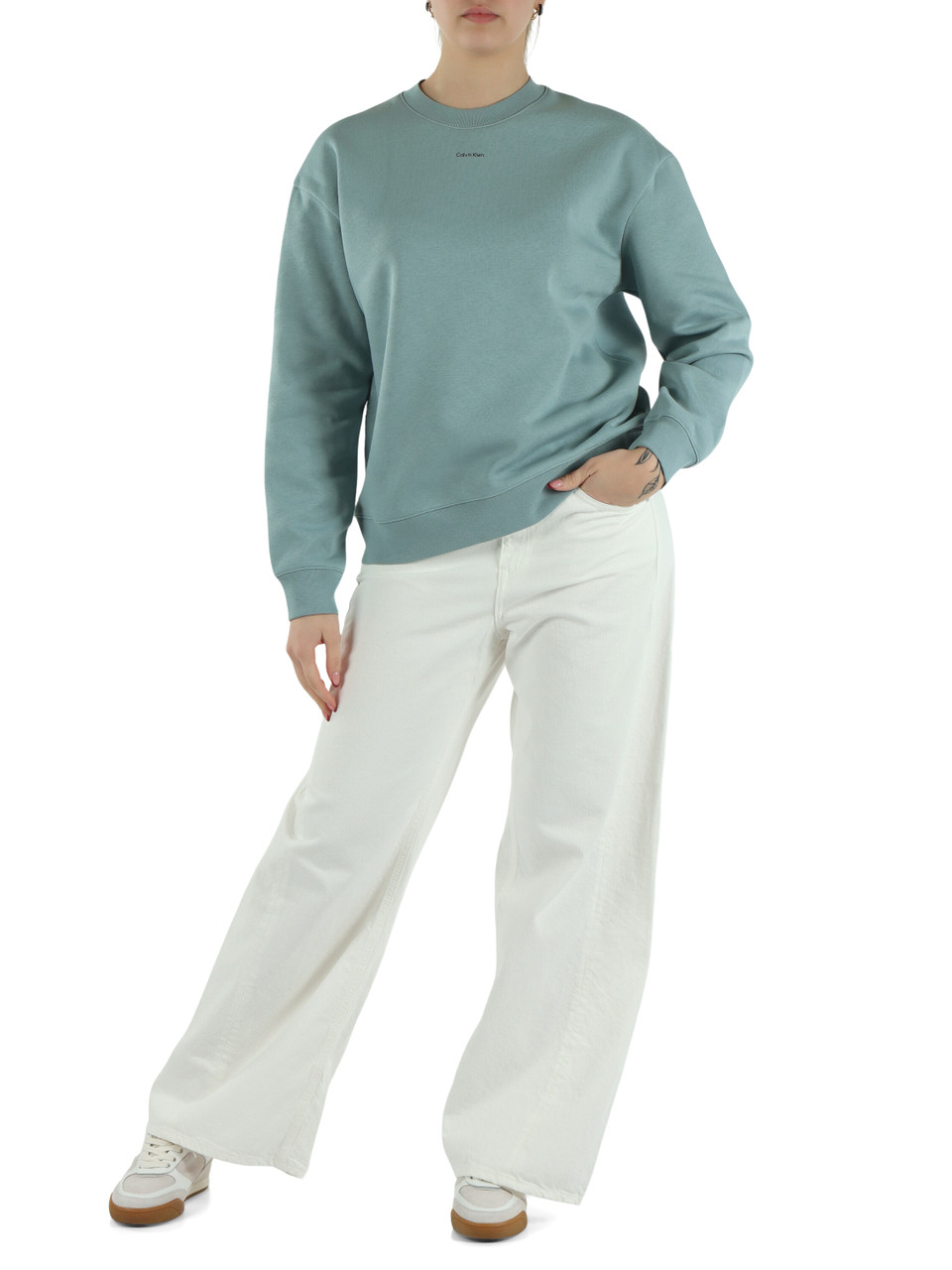 VERDE ACQUA | Felpa in misto cotone con scritta logo