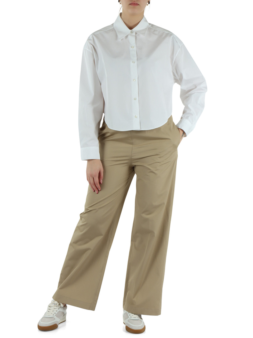 BEIGE | Pantalone gamba larga in popeline di cotone