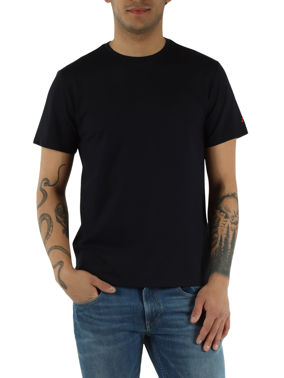 BLU SCURO | T-shirt in misto cotone e seta ZOLE 02