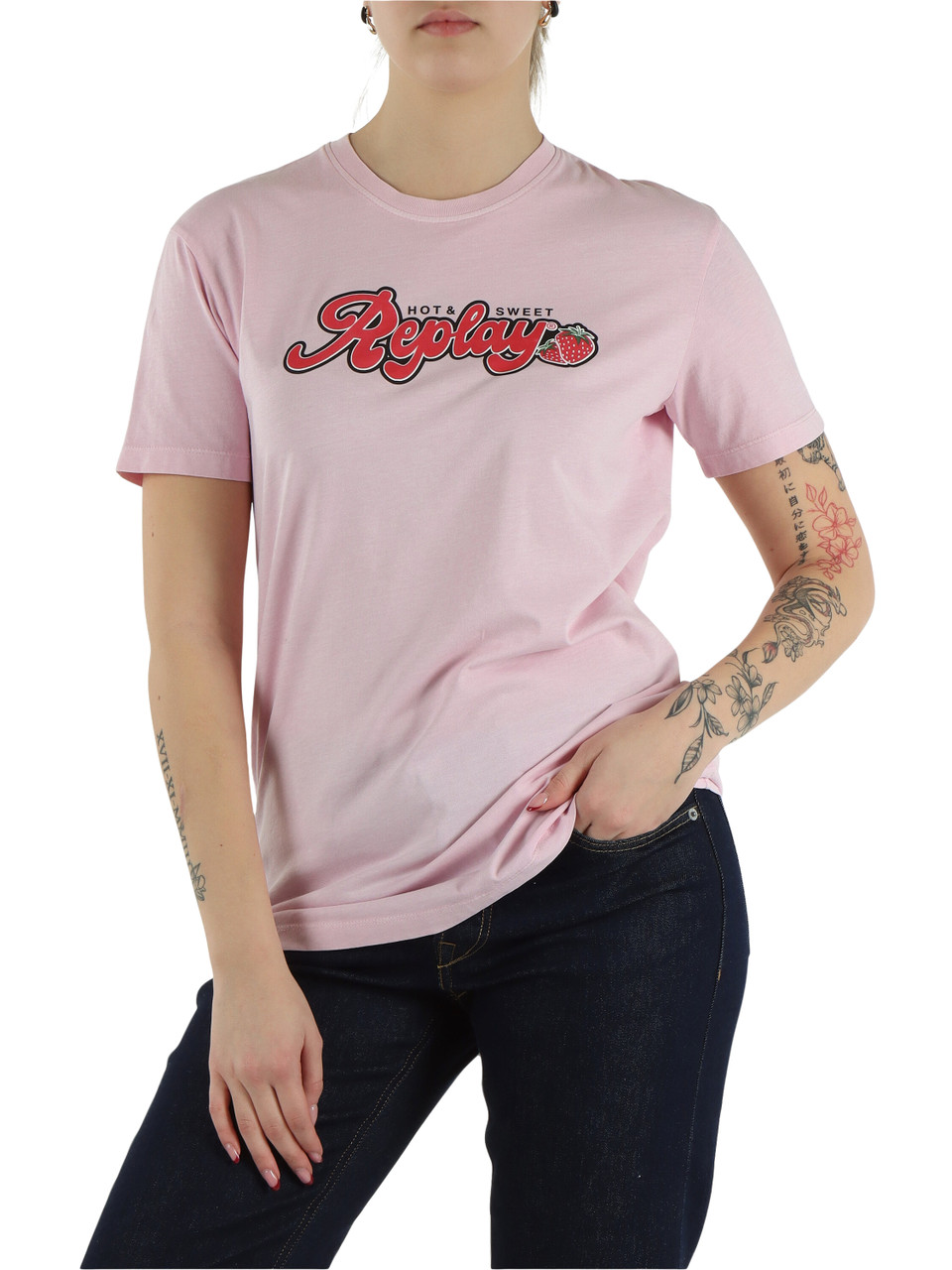 ROSA | T-shirt in cotone con scritta logo