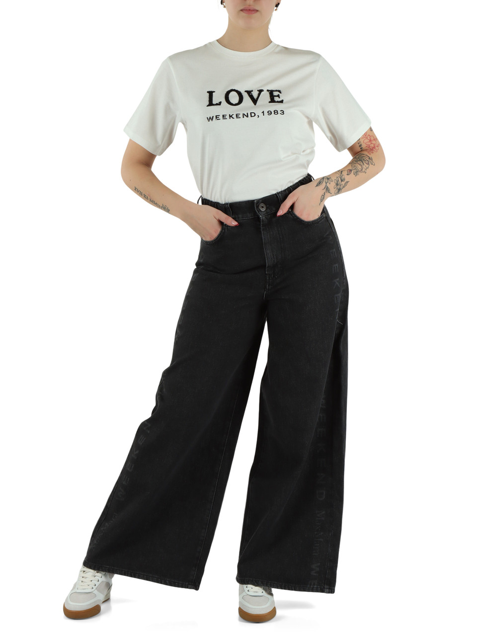 BIANCO/NERO | T-shirt in cotone AGILE con paillettes