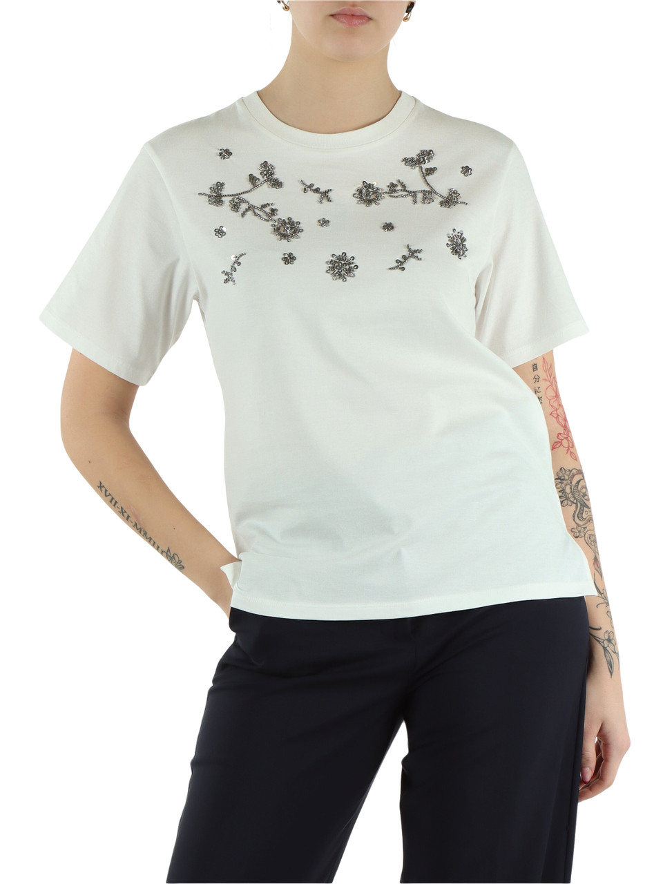 BIANCO | T-shirt in cotone AGILE con paillettes