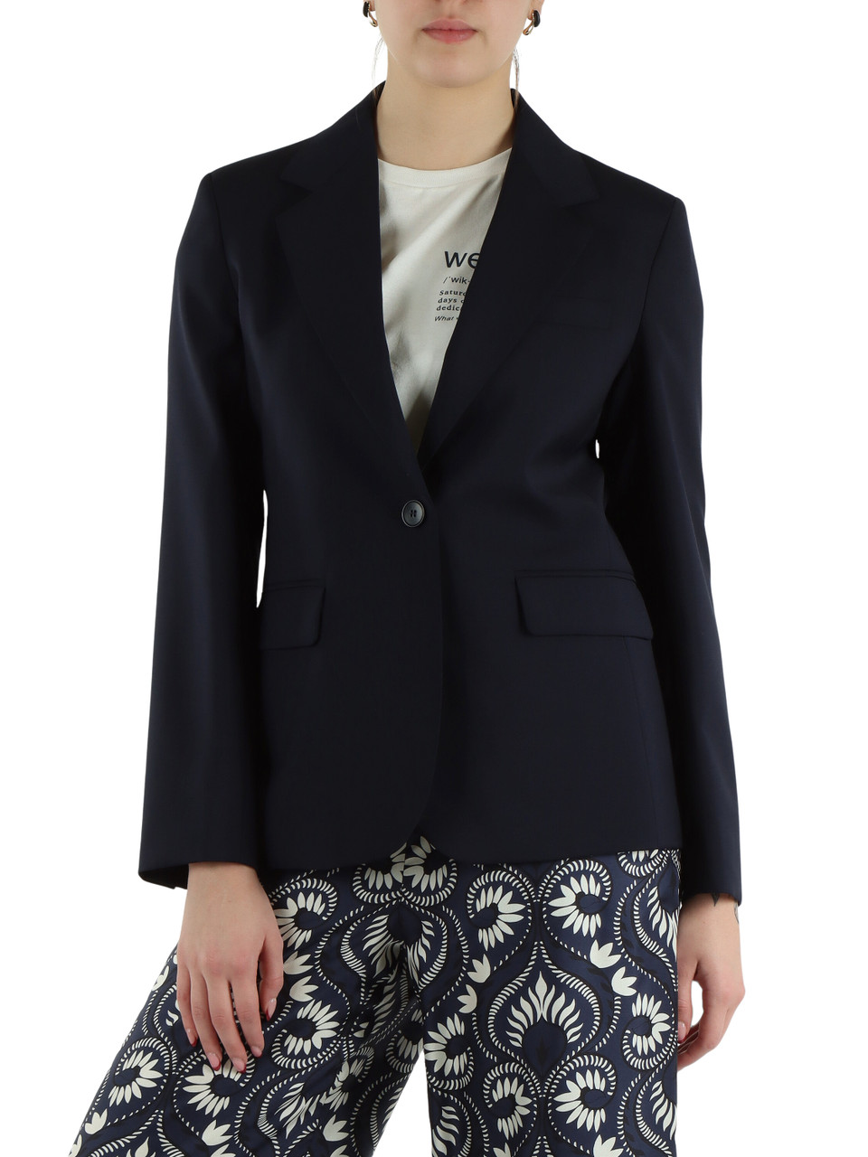 BLU SCURO | Giacca monopetto in lana vergine LAMINE