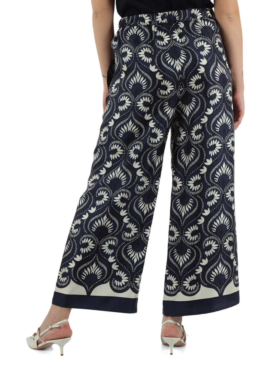 BLU | Pantalone in twill di seta stampata OTTICO