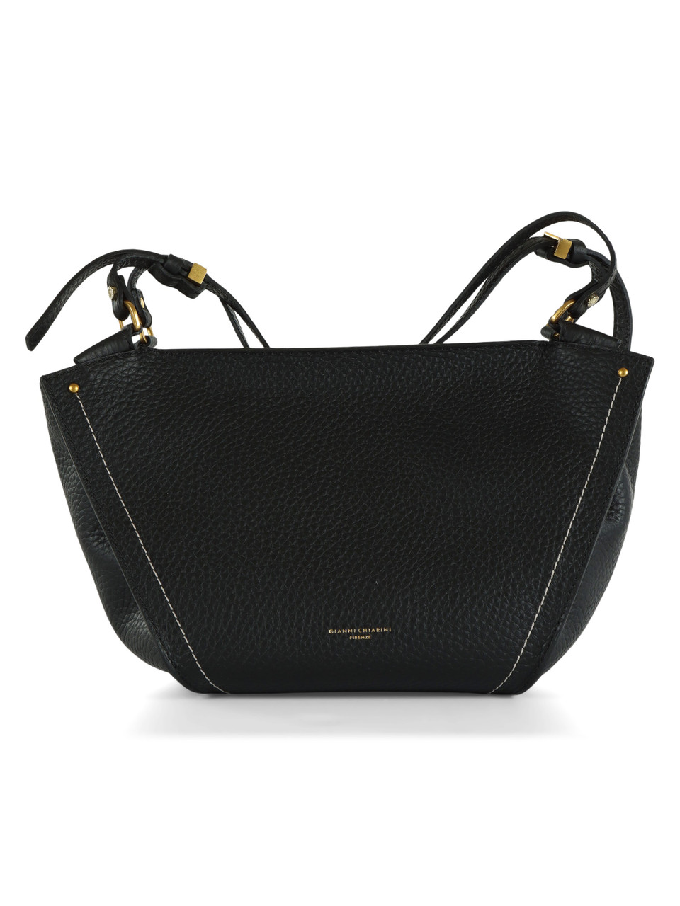 SCHWARZ | Schultertasche aus genarbtem Leder BLOOM