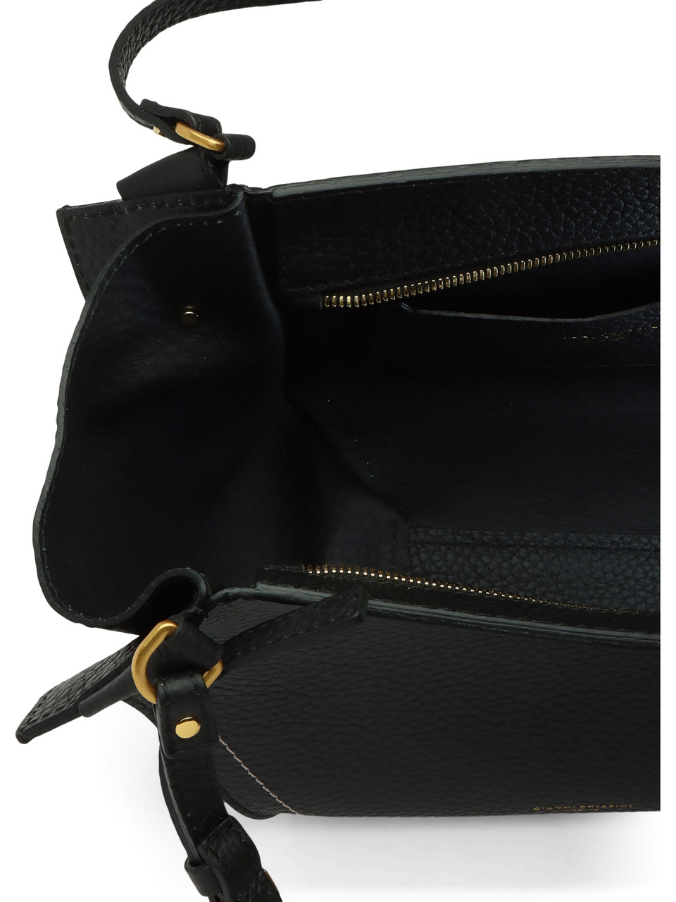 SCHWARZ | Schultertasche aus genarbtem Leder BLOOM