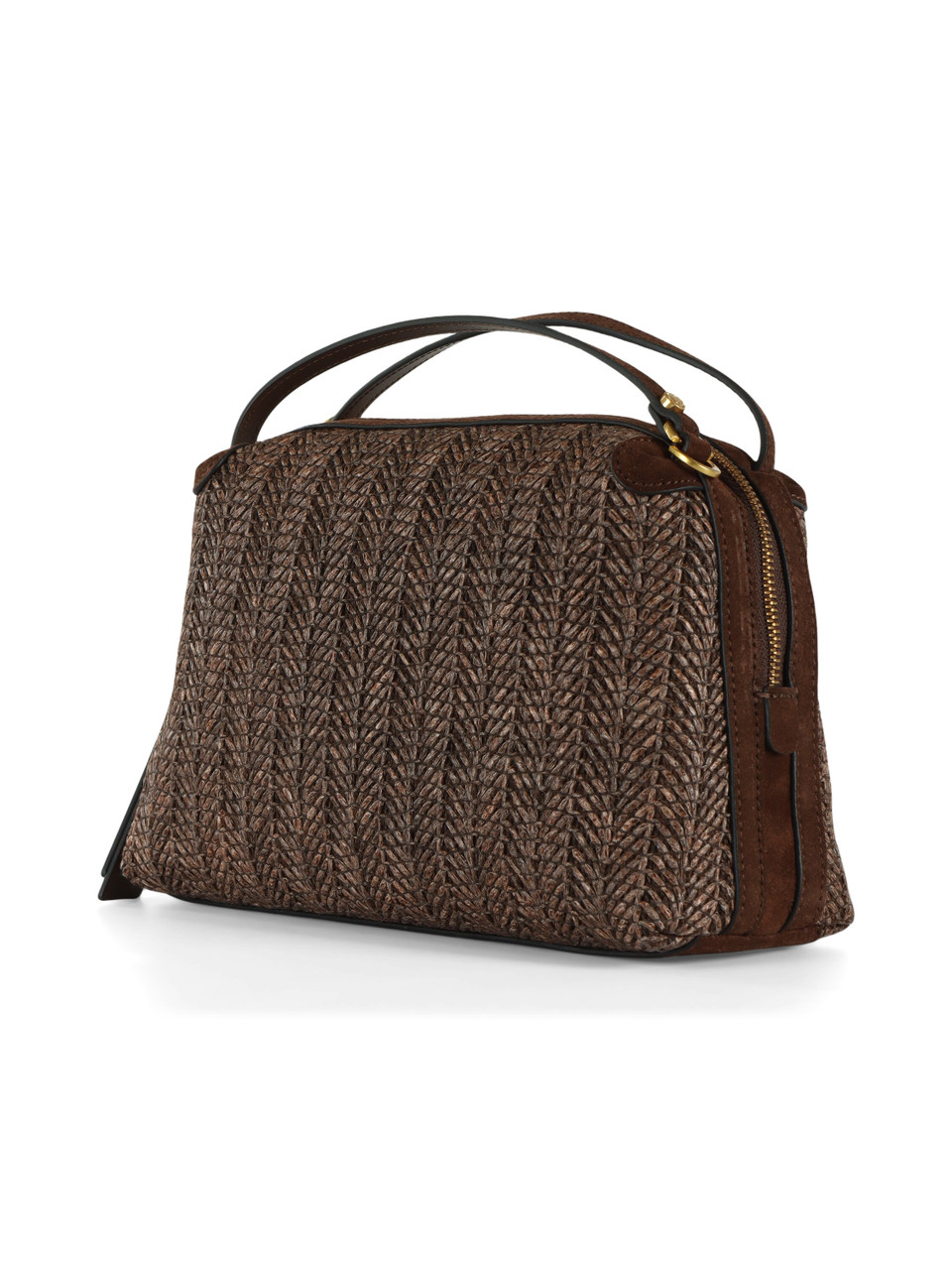 MARRONE | Borsa a mano in in paglia e suede ALIFA