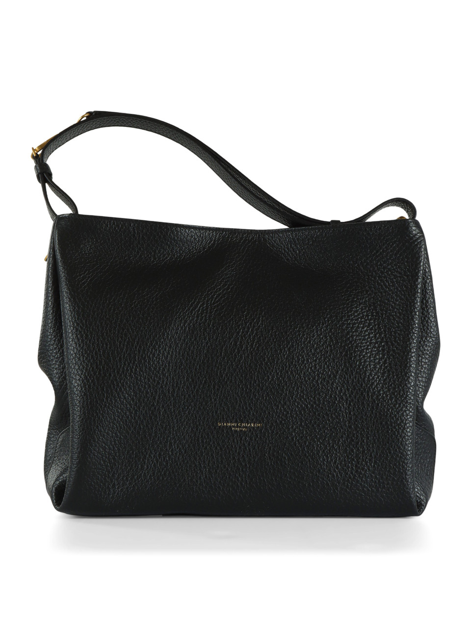SCHWARZ | Schultertasche aus genarbtem Leder CECILE Large