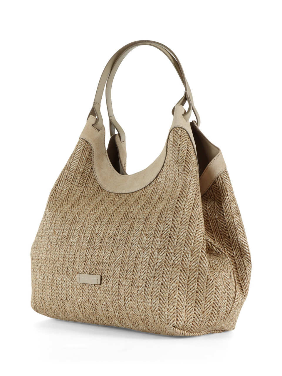 BEIGE | Borsa a spalla in in paglia e suede DUA Large