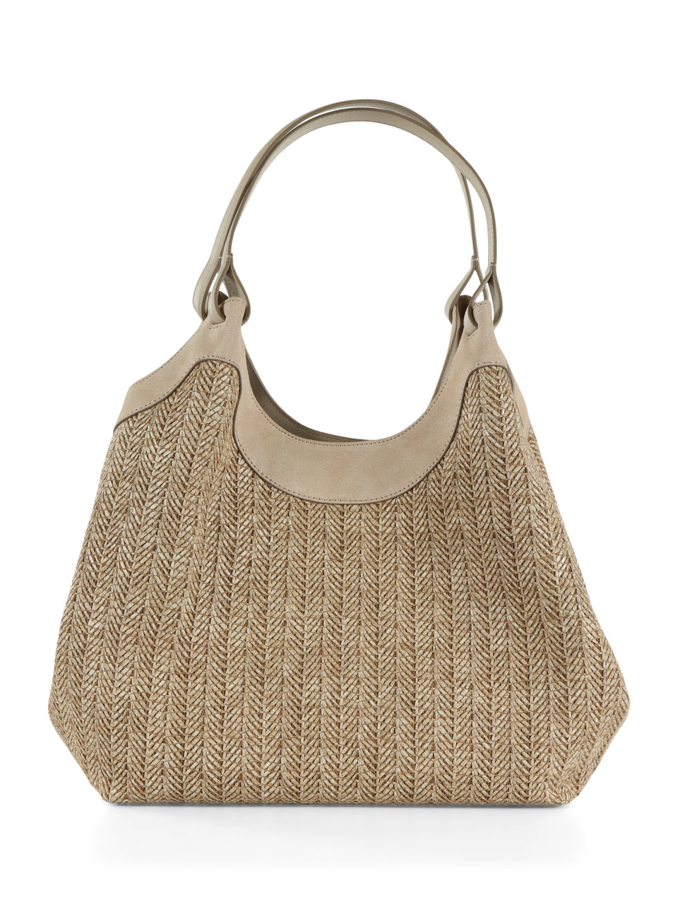 BEIGE | Borsa a spalla in in paglia e suede DUA Large