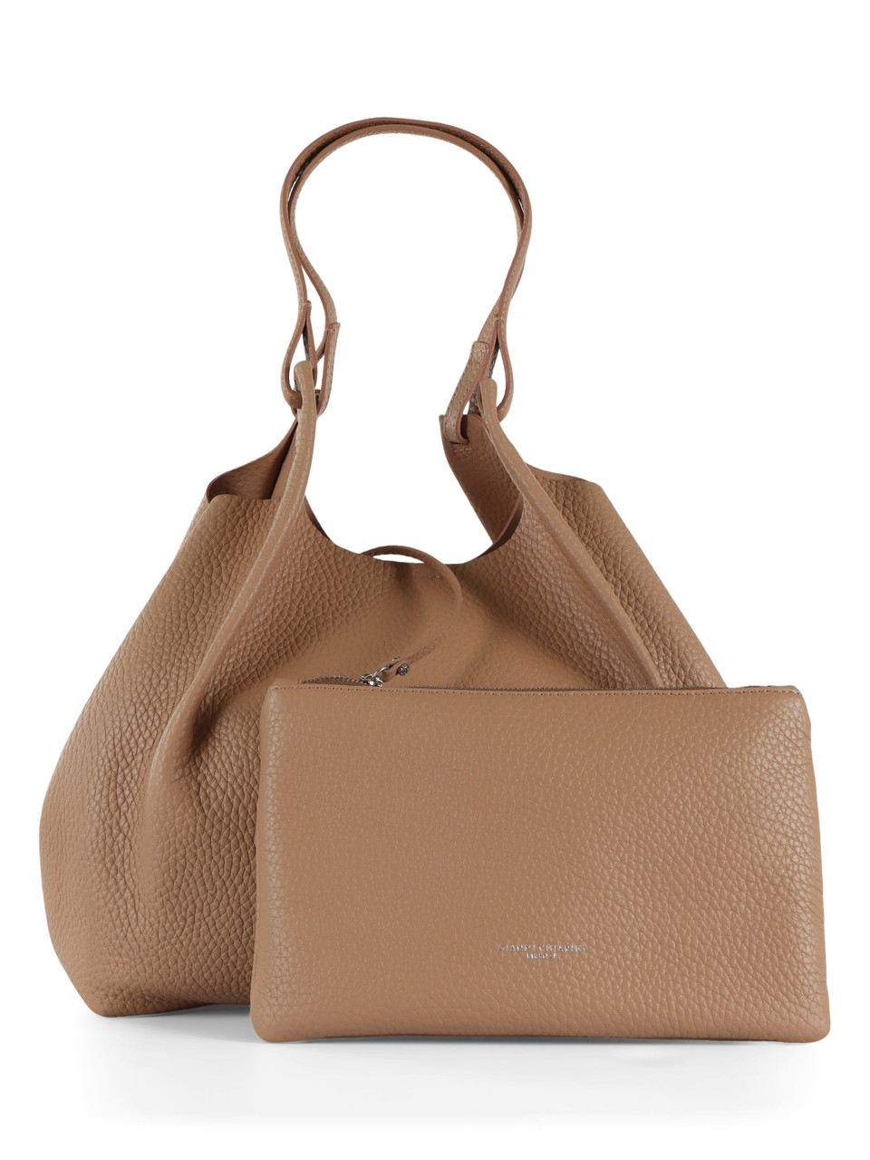 MARRONE CHIARO | Borsa a spalla in pelle martellata DUA Large