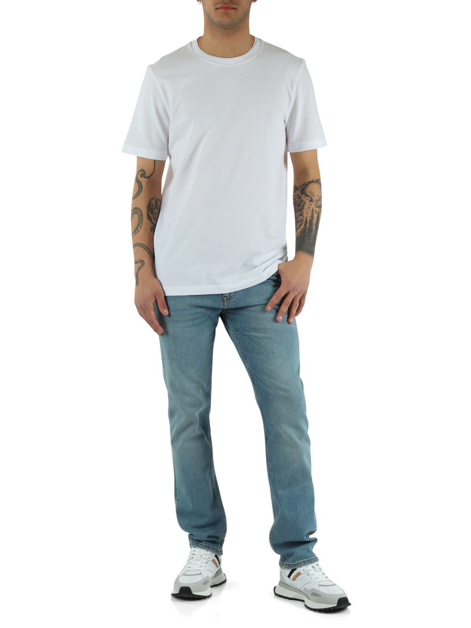 BIANCO | T-shirt in misto cotone con lavorazione a nido d'ape
