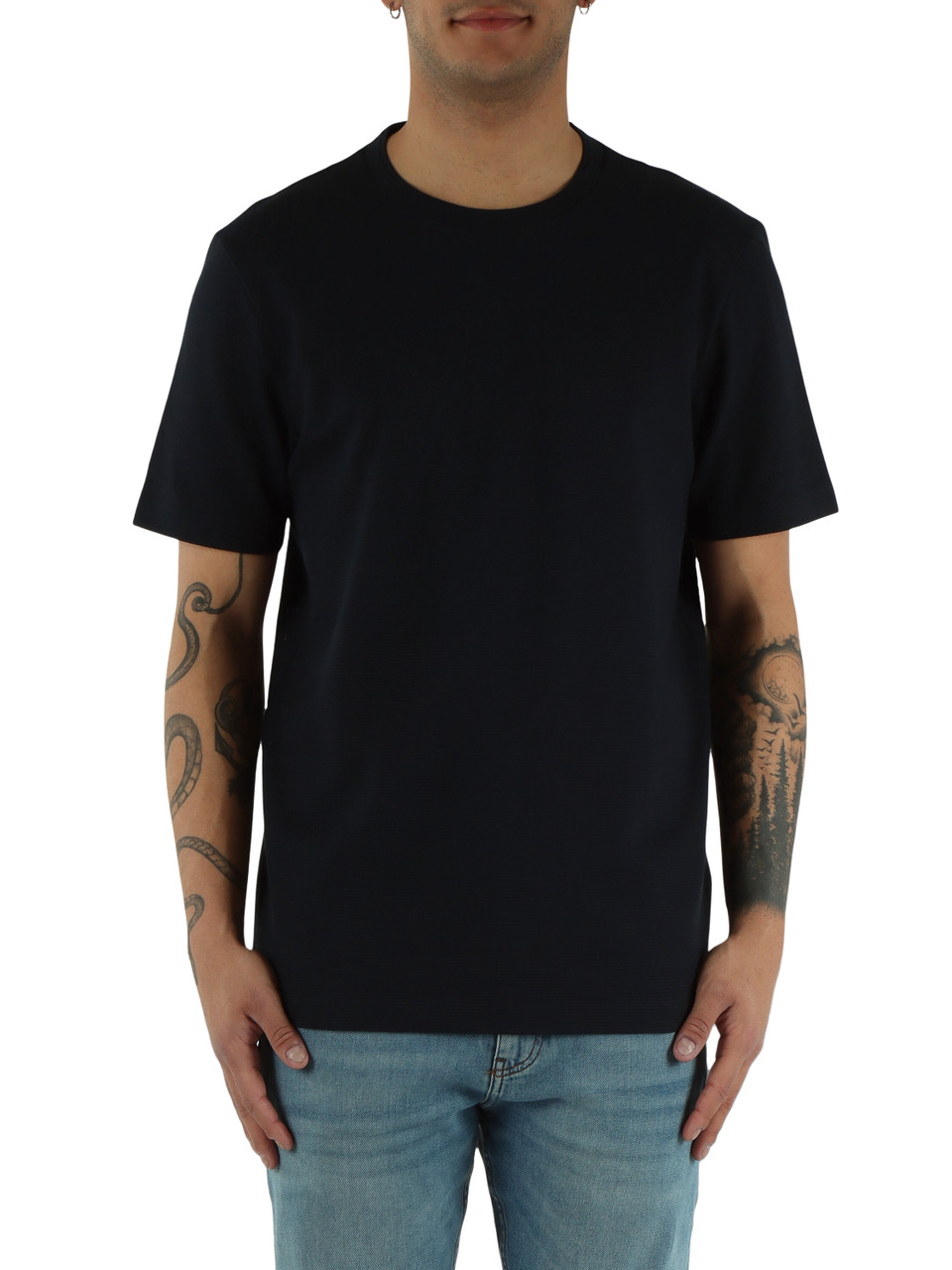 BLU SCURO | T-shirt in misto cotone con lavorazione a nido d'ape