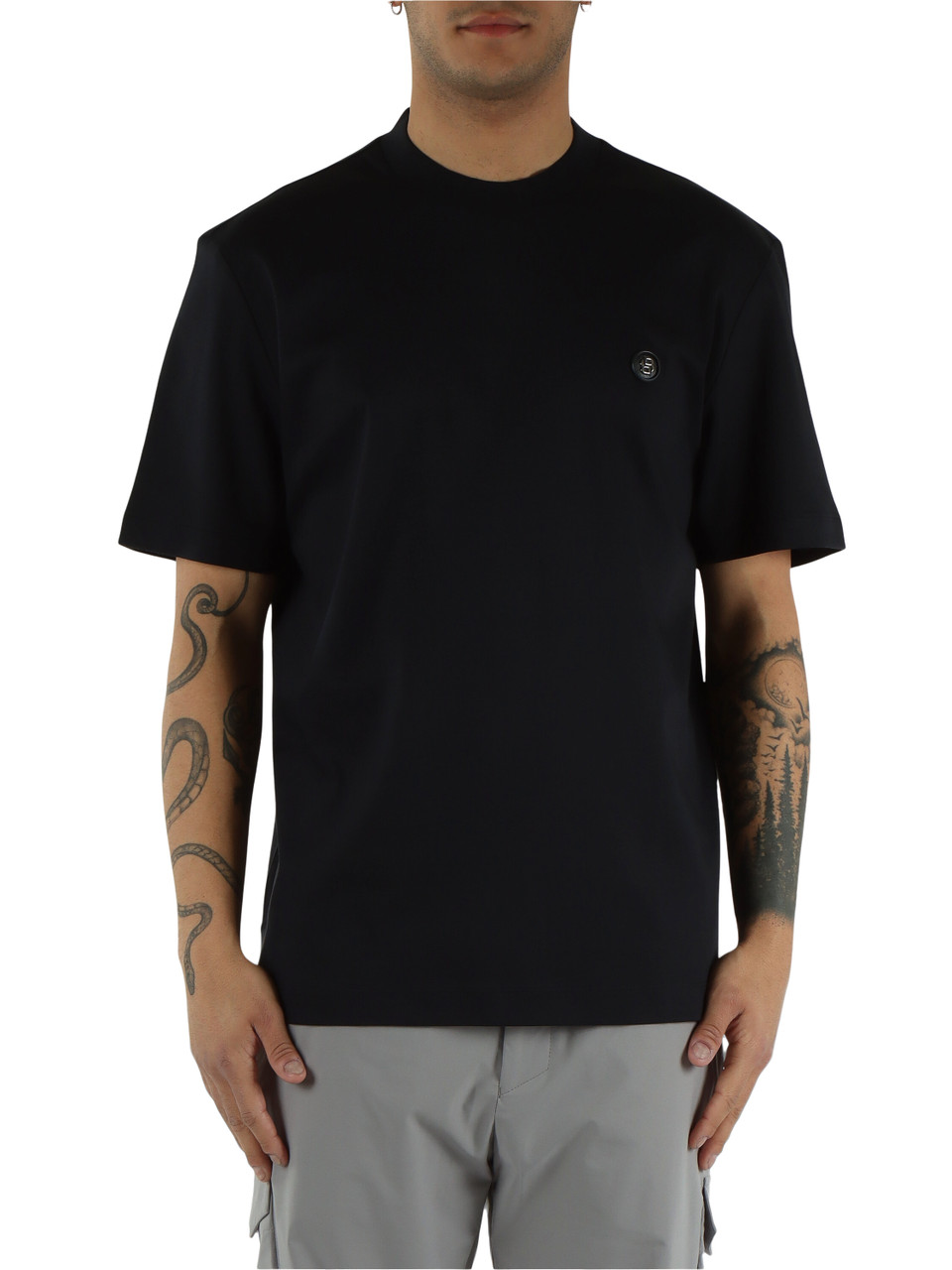 BLU SCURO | T-shirt in cotone mercerizzato con patch logo