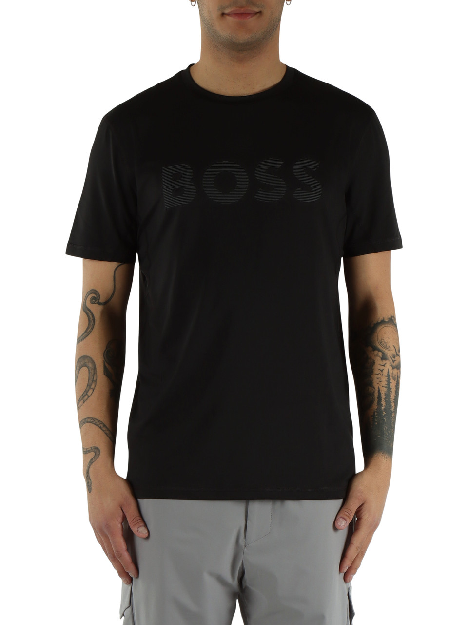 NERO | T-shirt slim fit in tessuto tecnico con scritta logo