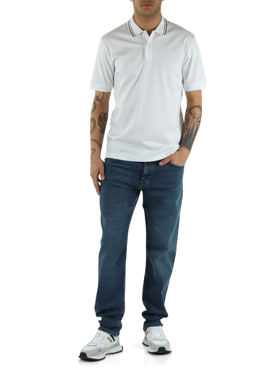 BIANCO | Polo slim fit in cotone con dettagli a contrasto