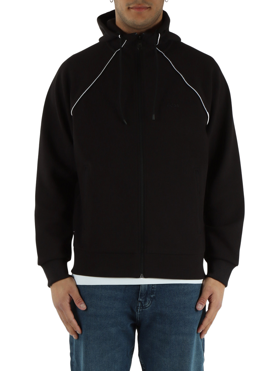 NERO | Felpa con cappuccio in misto cotone piquet