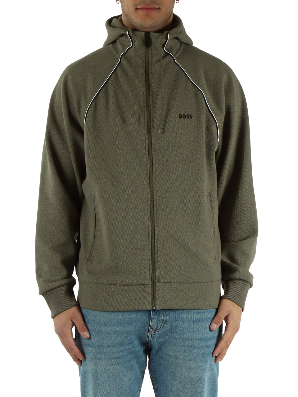 Militärgrün | Kapuzenpullover aus Baumwoll-Piqué-Mischung