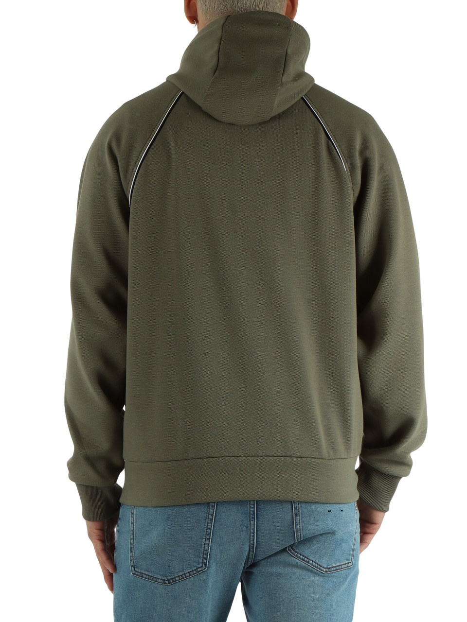 VERDE MILITARE | Felpa con cappuccio in misto cotone piquet