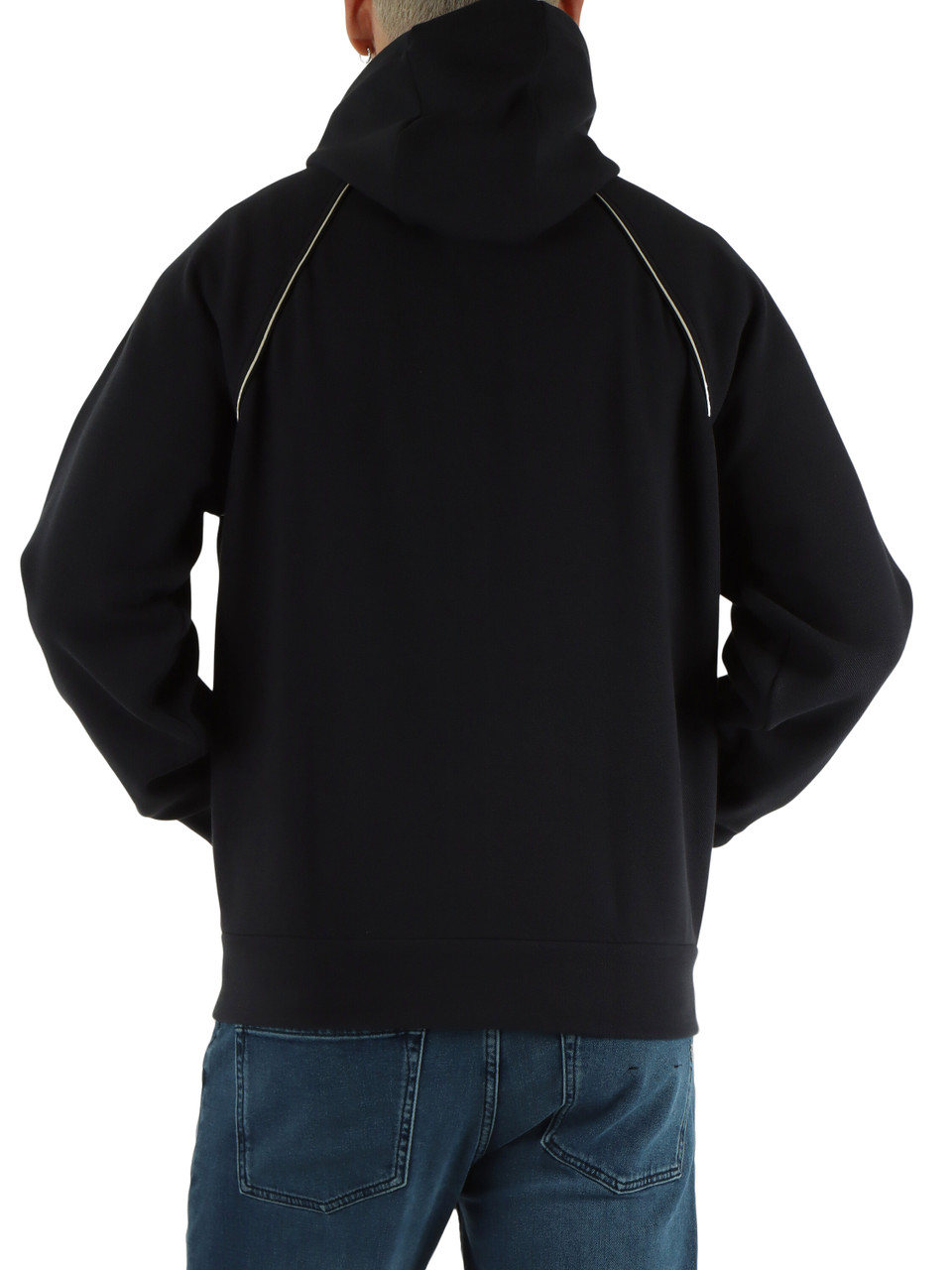 BLU SCURO | Felpa con cappuccio in misto cotone piquet