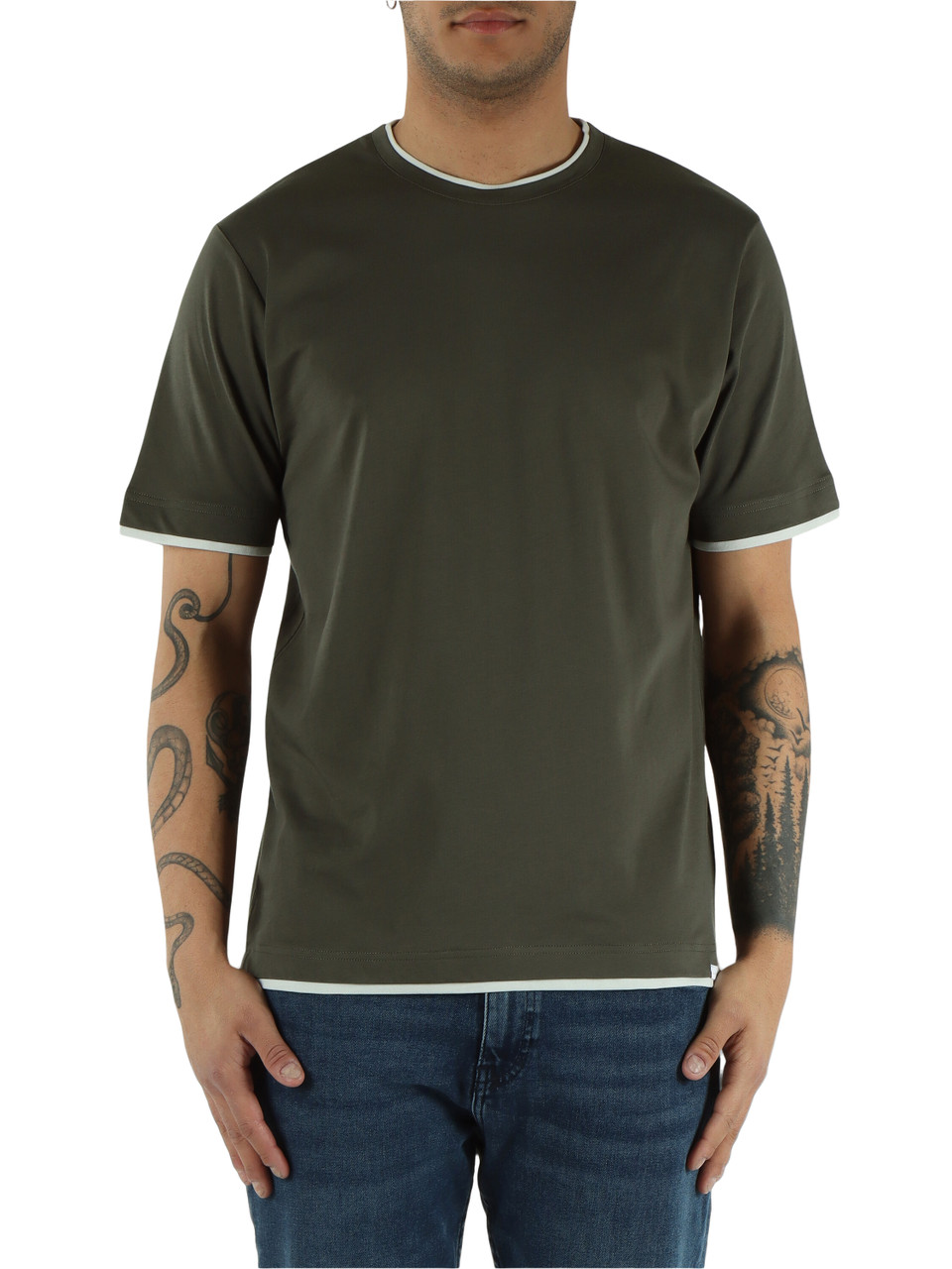 VERDE MILITARE | T-shirt in cotone Supima con inserti a contrasto