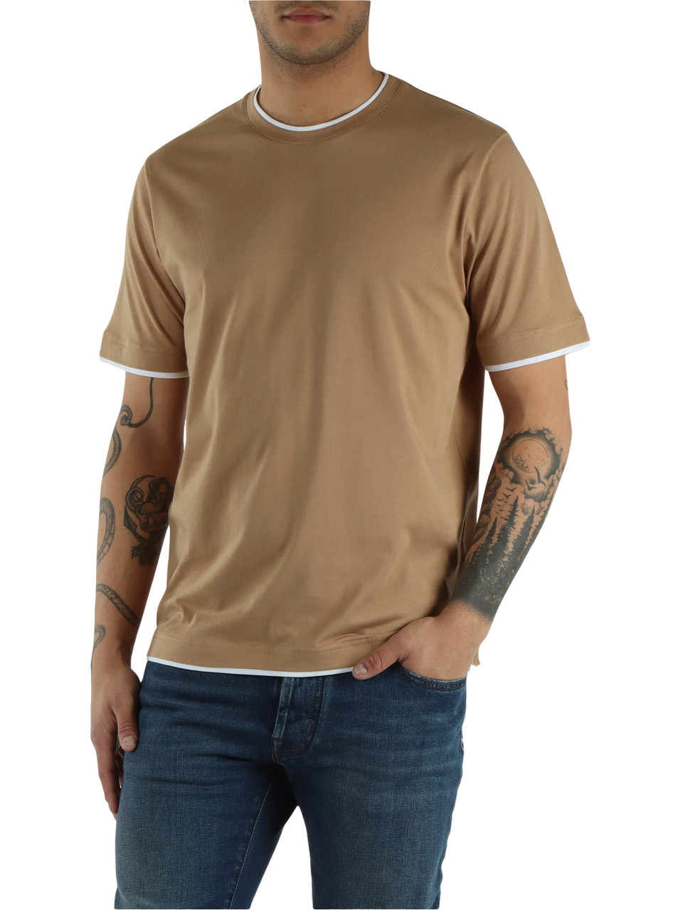 BEIGE | T-shirt in cotone Supima con inserti a contrasto