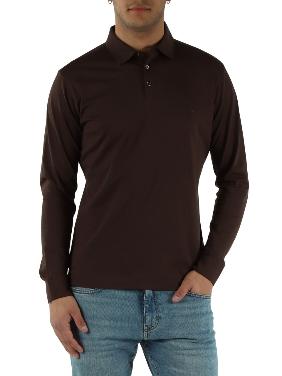 MARRONE | Polo manica lunga in cotone Supima