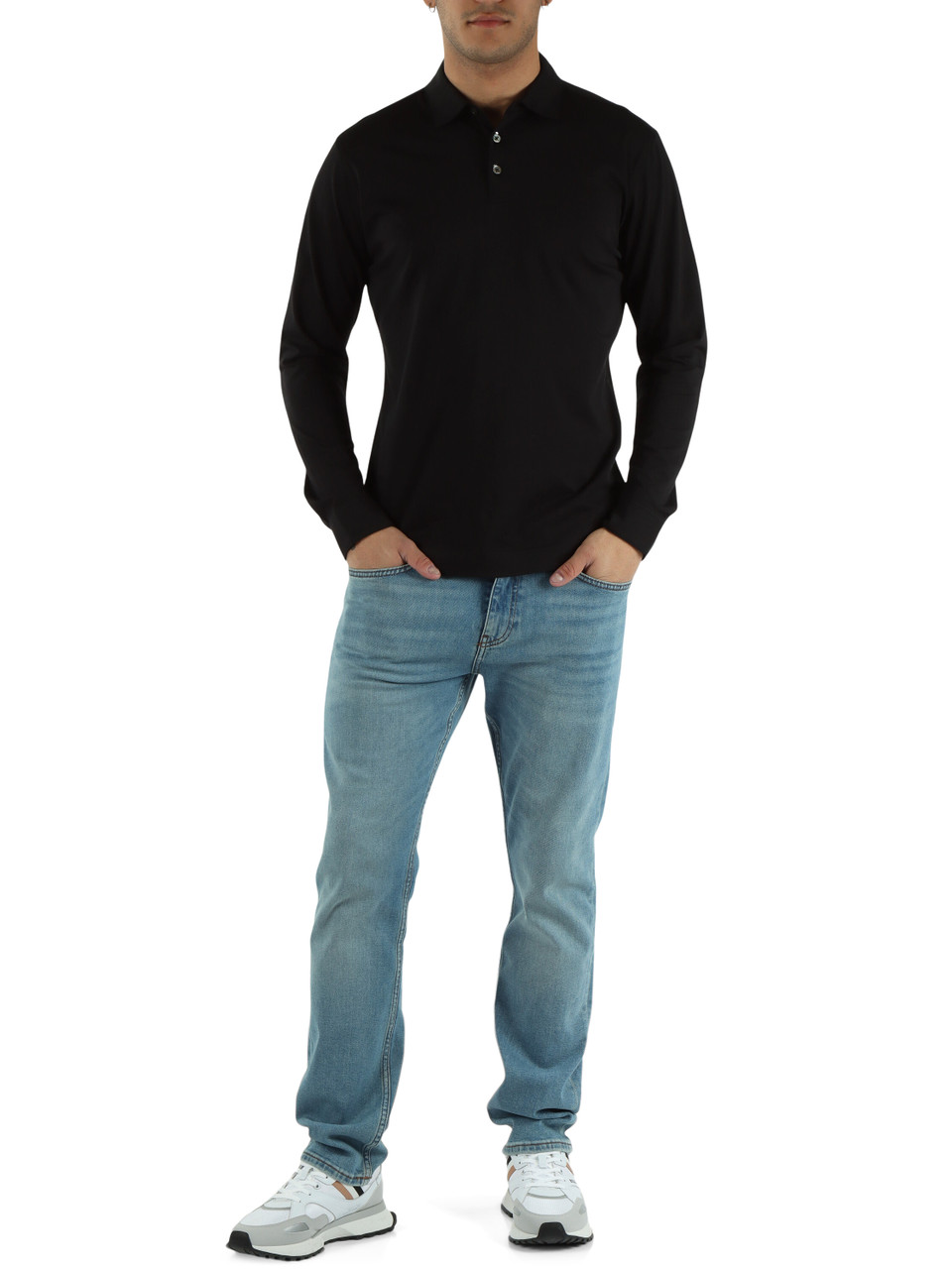 NERO | Polo manica lunga in cotone Supima