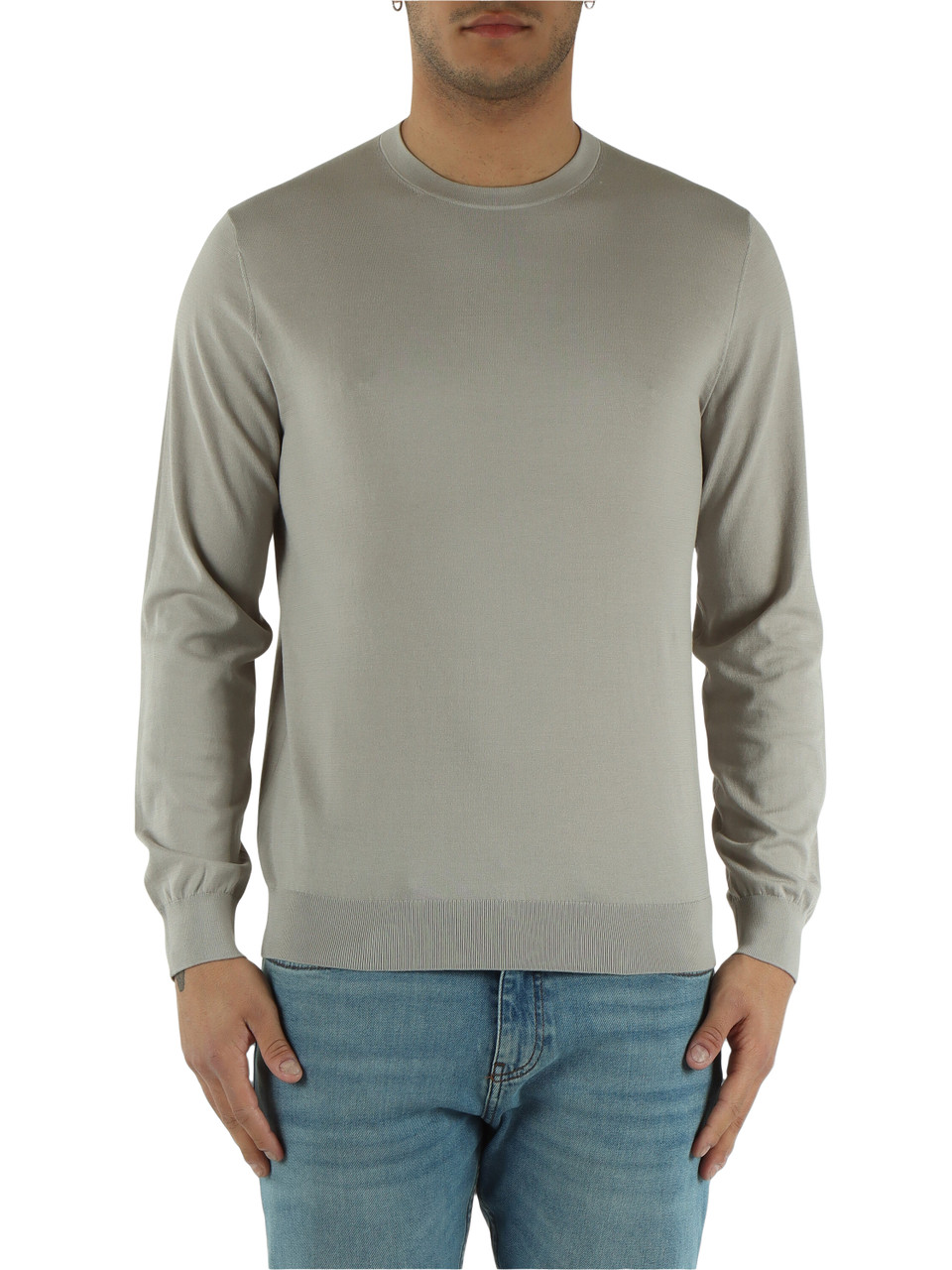 GRIGIO | Maglia girocollo in cotone ultrafine