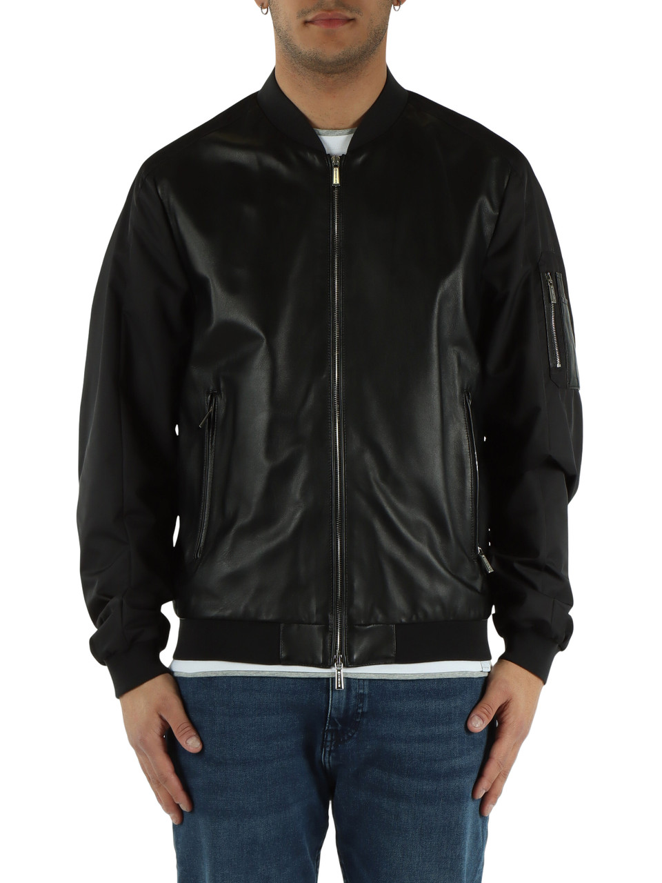 NERO | Giacca bomber in pelle e tessuto tecnico EDISON-PEK