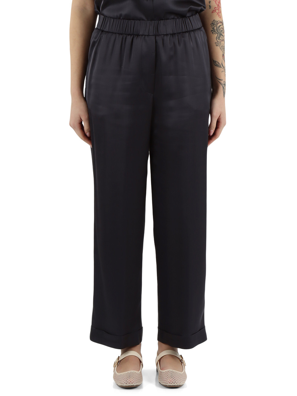 BLU SCURO | Pantalone in satin di viscosa