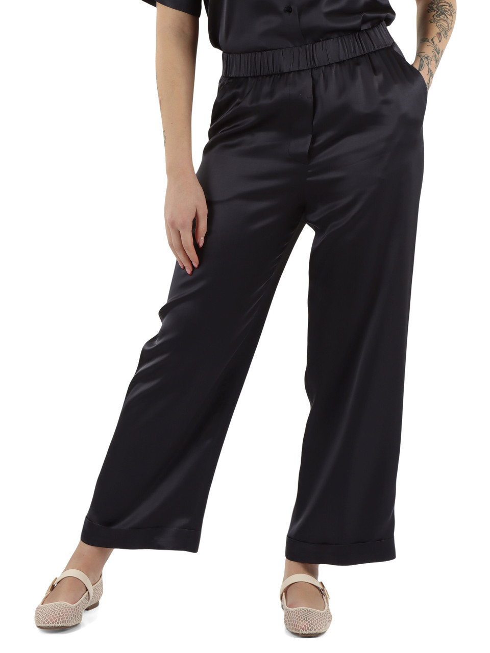 BLU SCURO | Pantalone in satin di viscosa