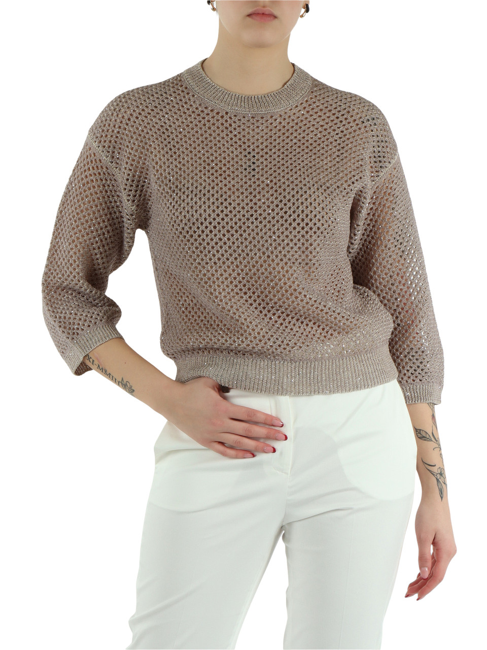 TORTORA | Maglia traforata in misto cotone e lina