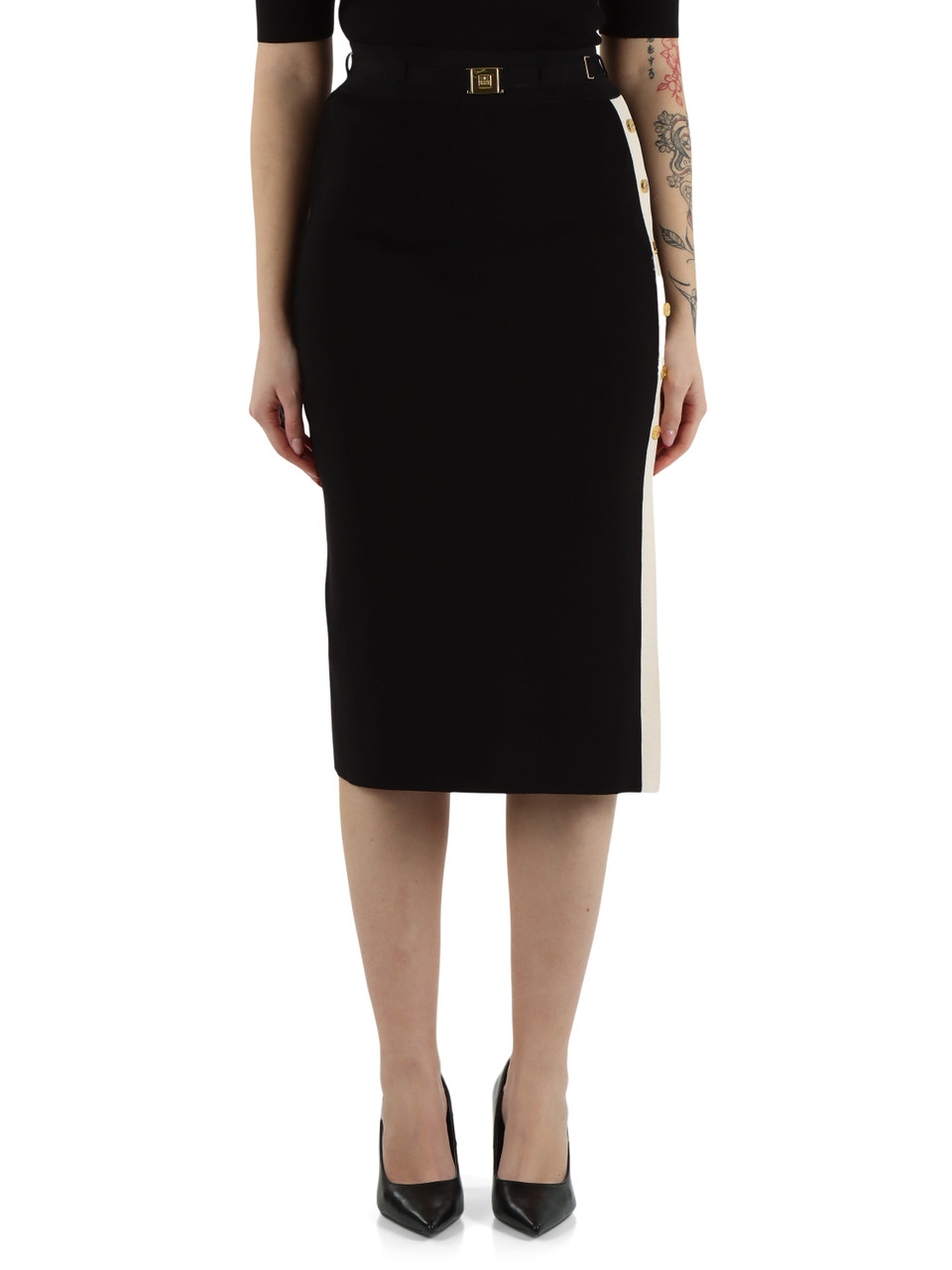 NERO | Gonna in misto viscosa con spacco laterale