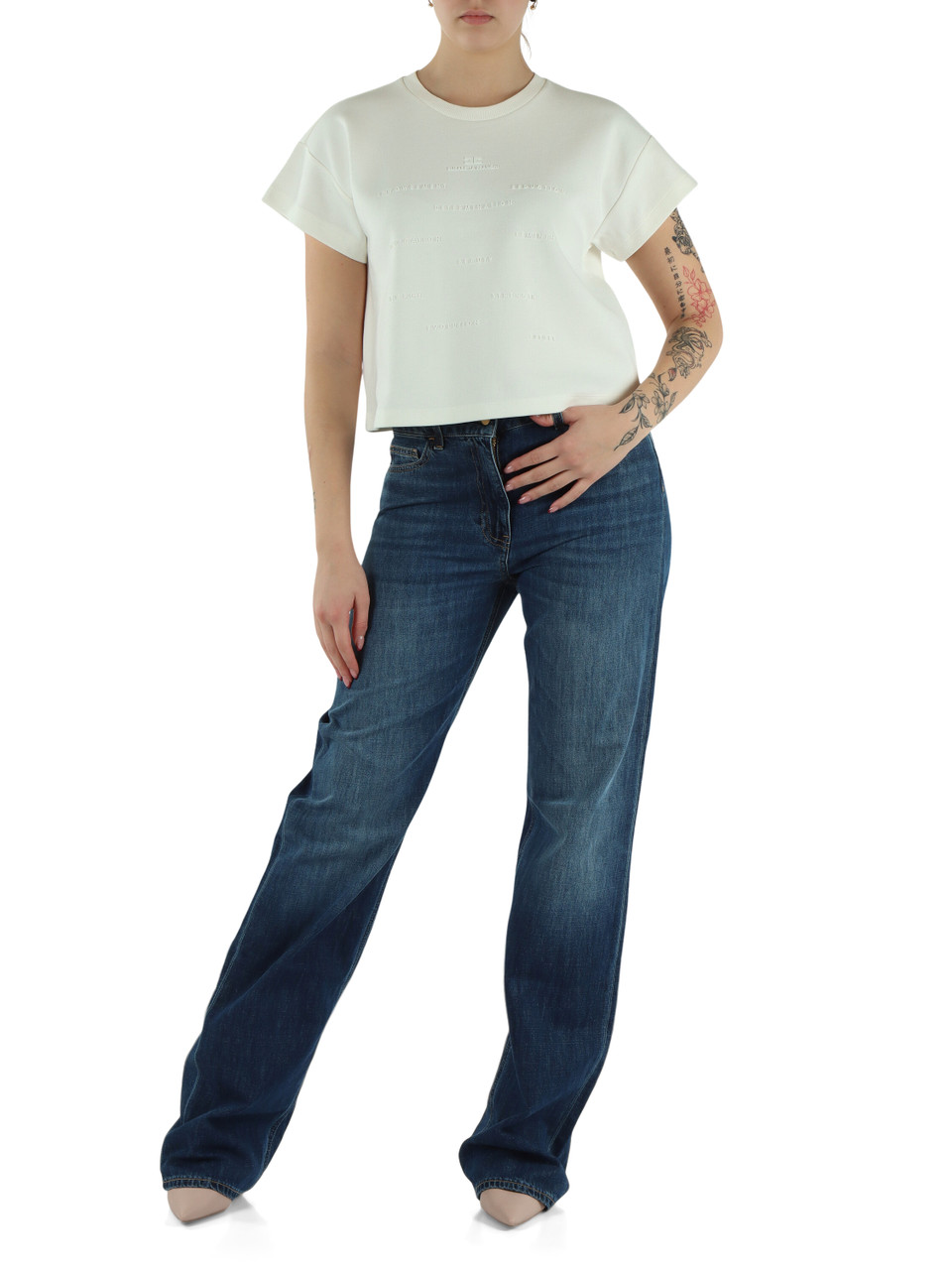 OFF WHITE | T-shirt cropped in misto cotone