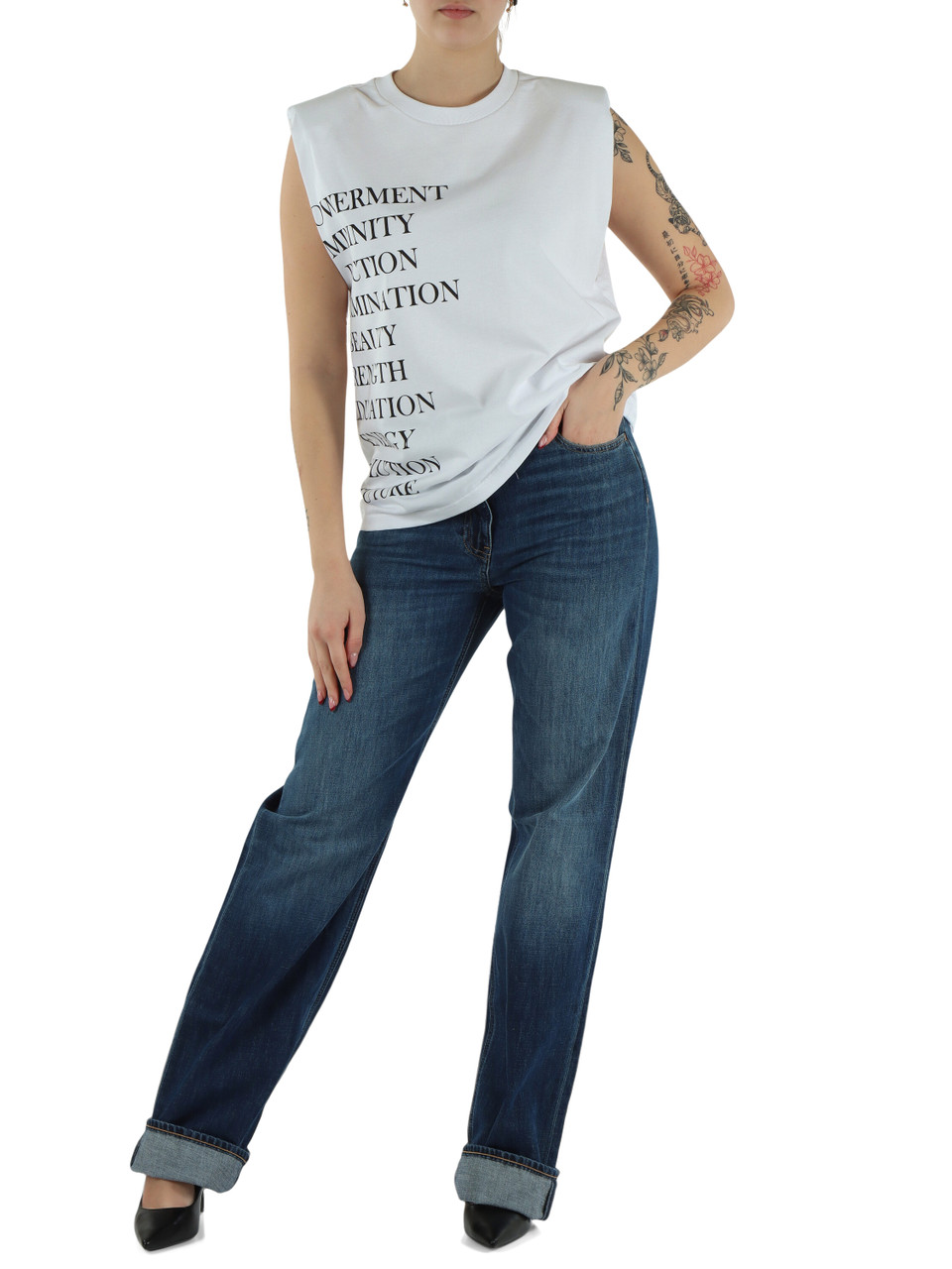 BIANCO | T-shirt smanicata in cotone con spalline