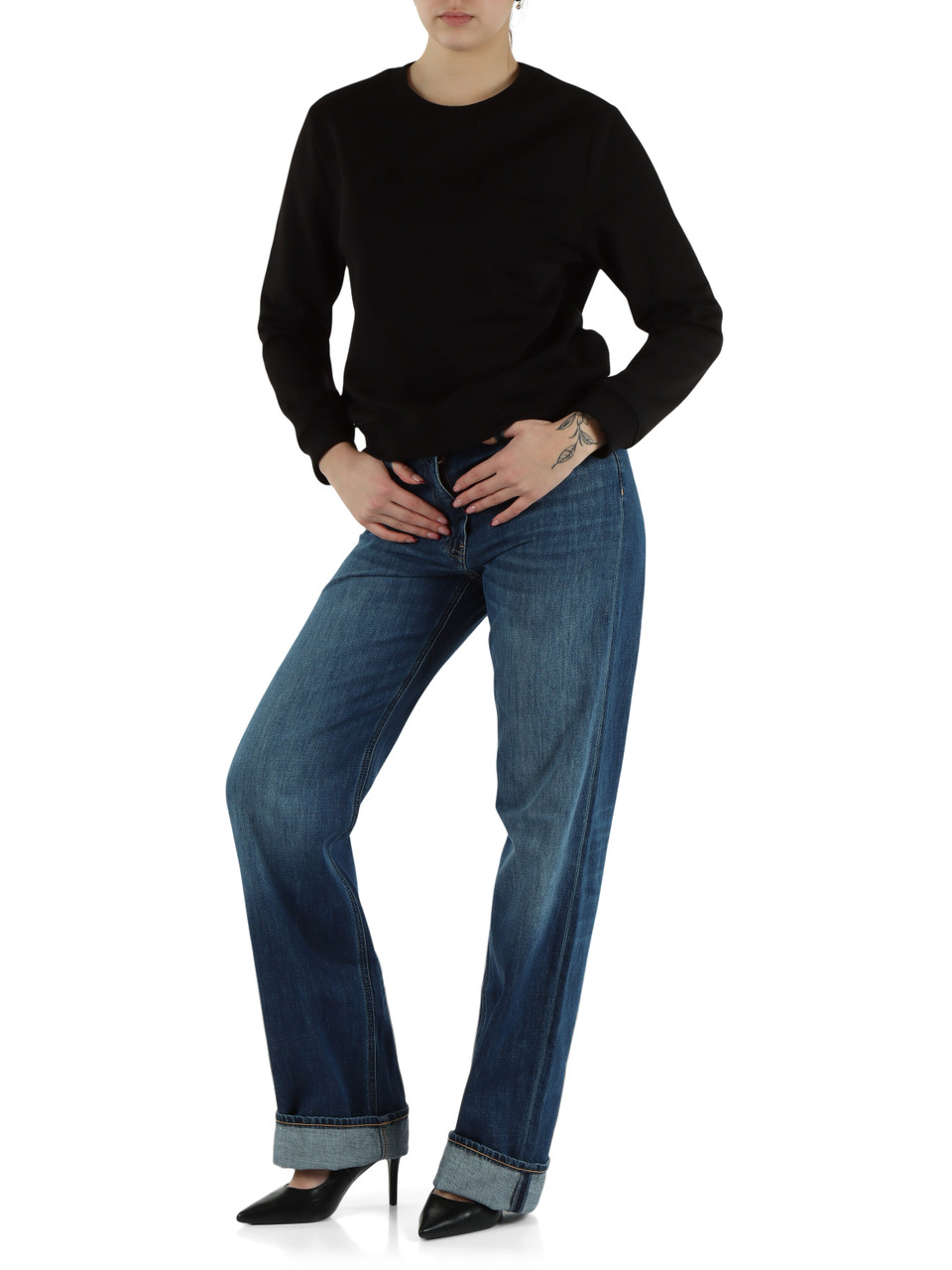 NERO | Felpa in cotone garzato con motivo logo frontale