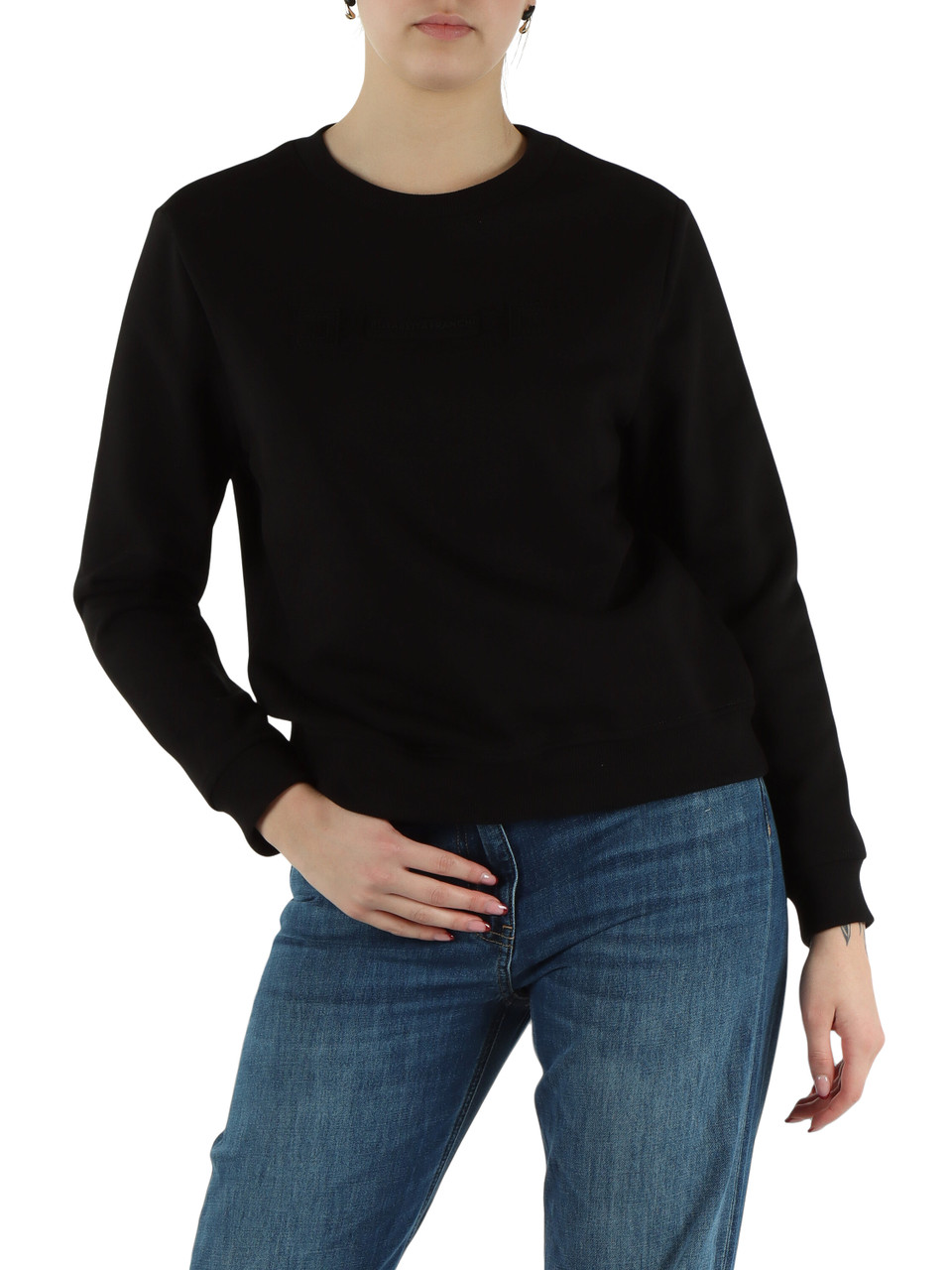 NERO | Felpa in cotone garzato con motivo logo frontale