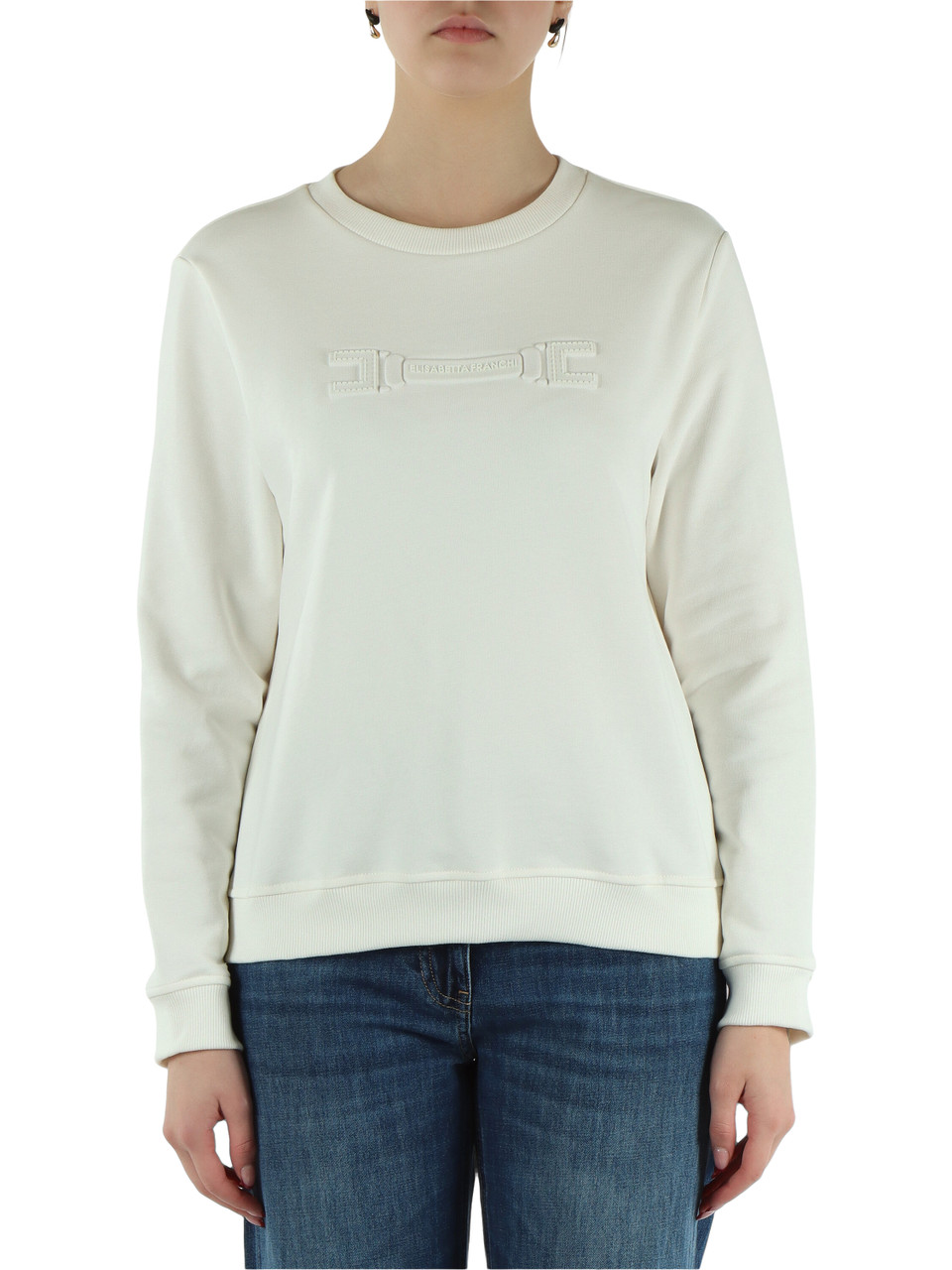 OFF WHITE | Felpa in cotone garzato con motivo logo frontale