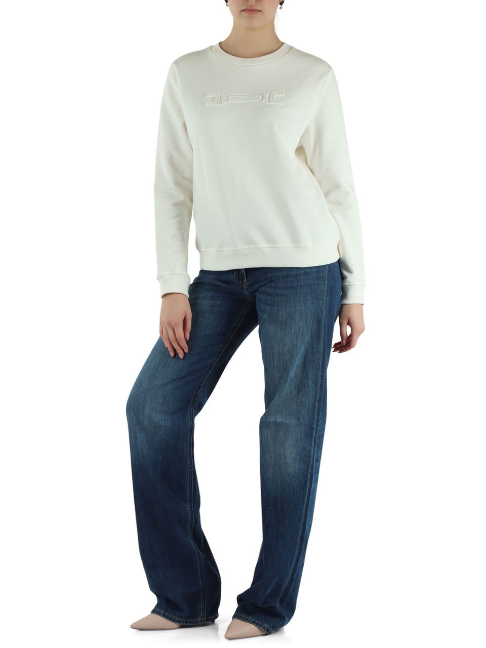 OFF WHITE | Felpa in cotone garzato con motivo logo frontale