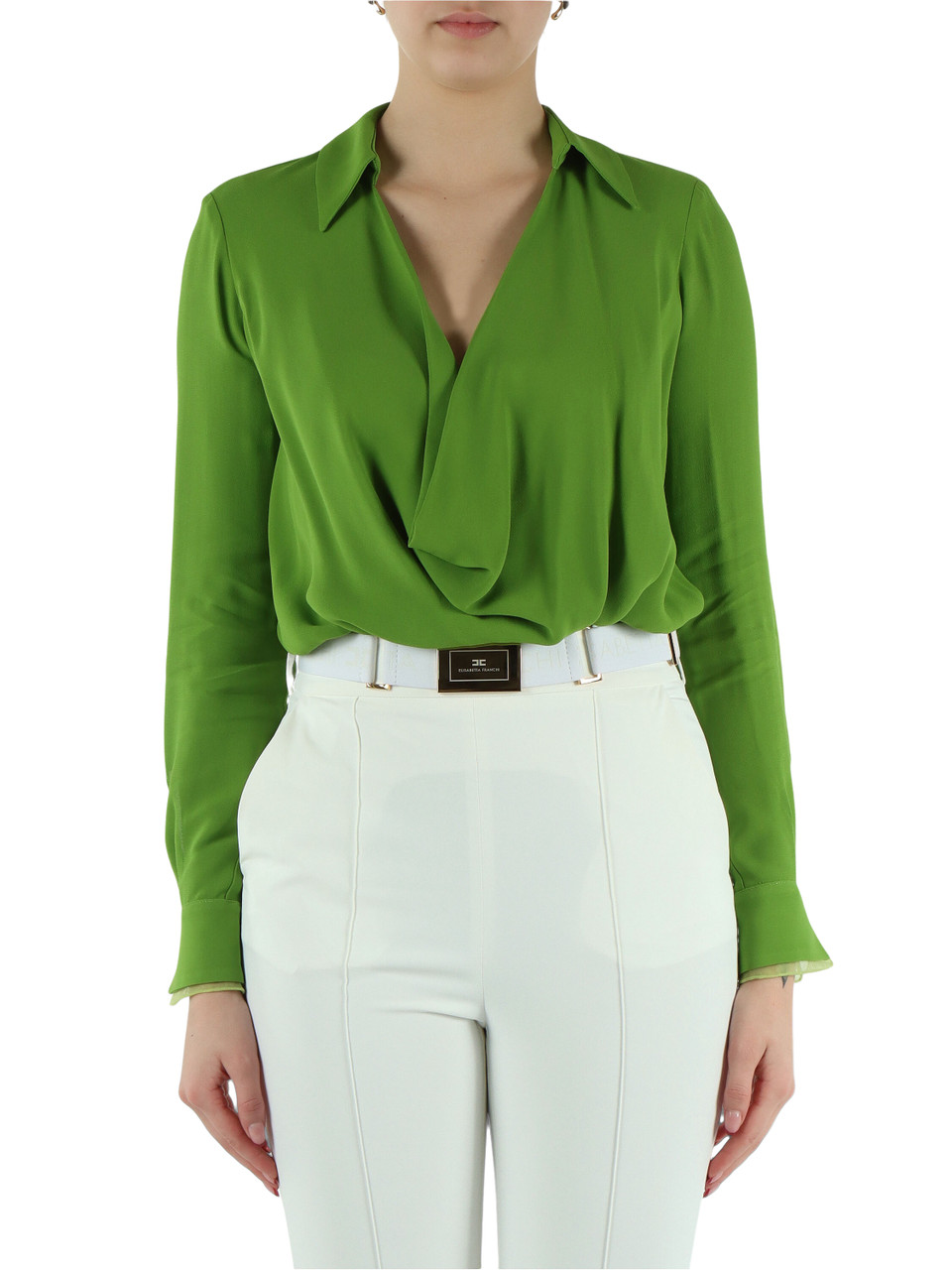 VERDE | Blusa a body in georgette di viscosa